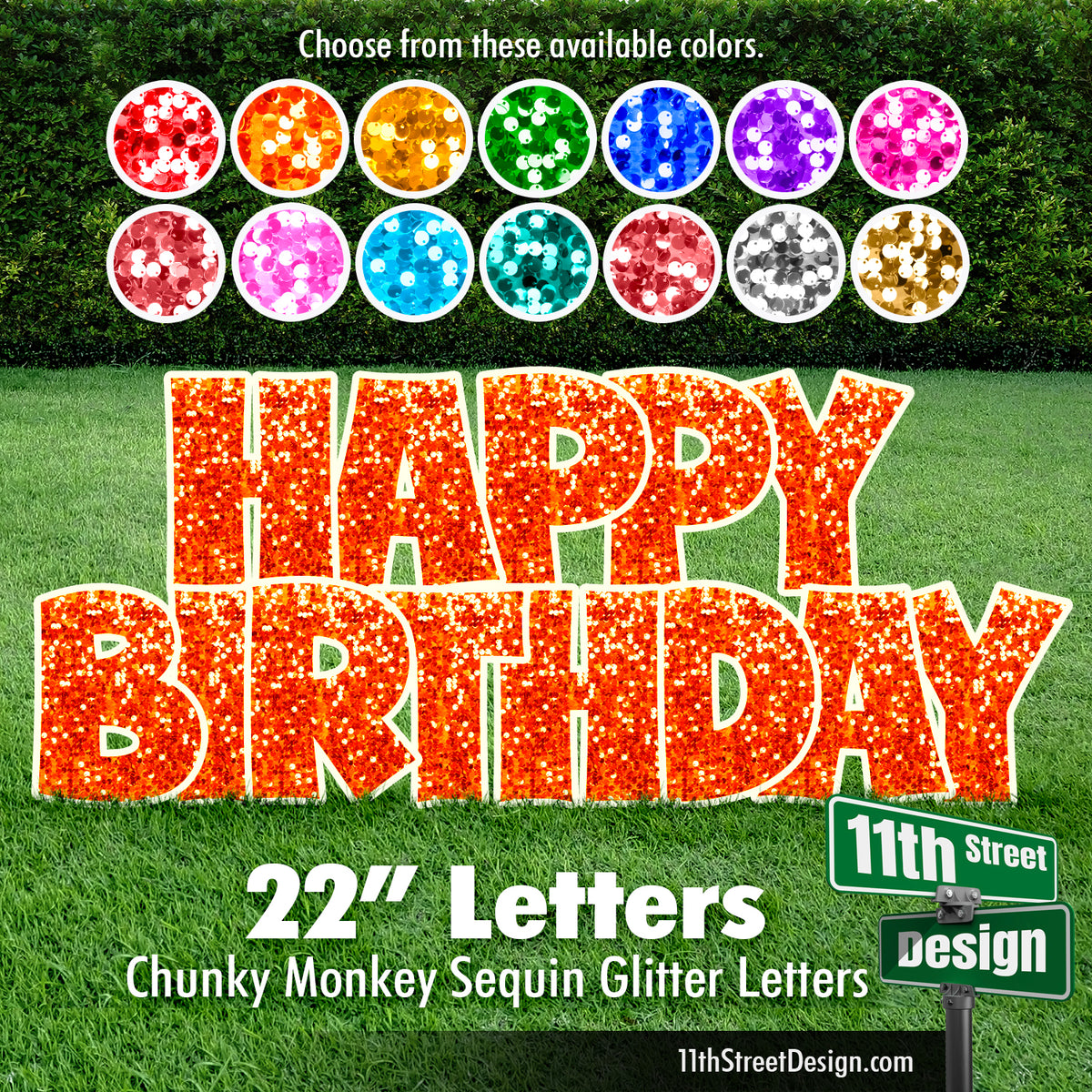 Sequin Glitter Colors 22&quot; Chunky Monkey Happy Birthday Yard Card Set
