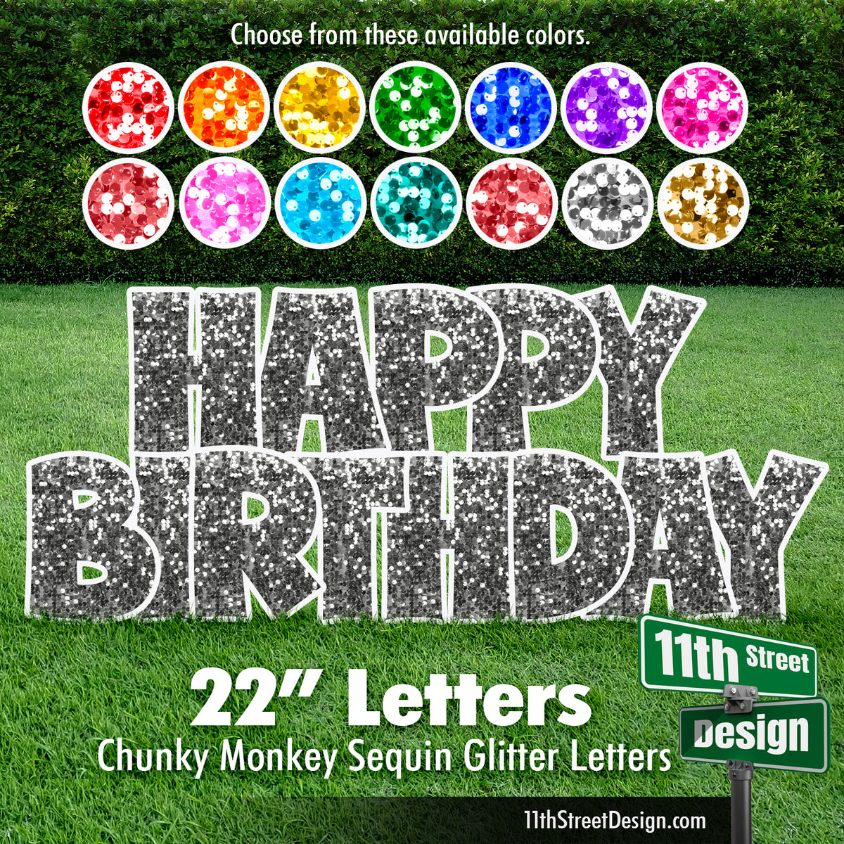 Sequin Glitter Colors 22&quot; Chunky Monkey Happy Birthday Yard Card Set