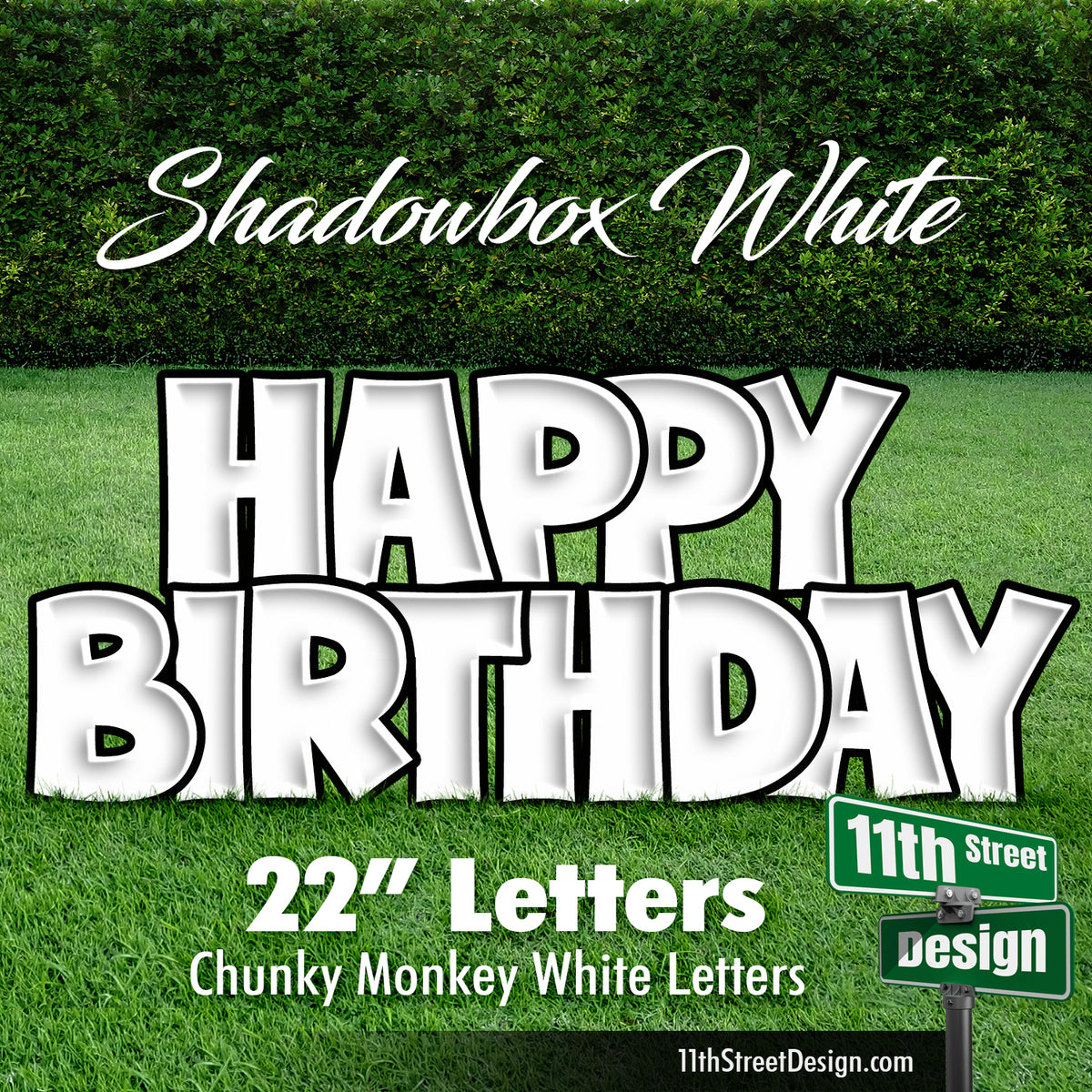 Shadowbox White 22&quot; Chunky Monkey Happy Birthday Yard Card Set