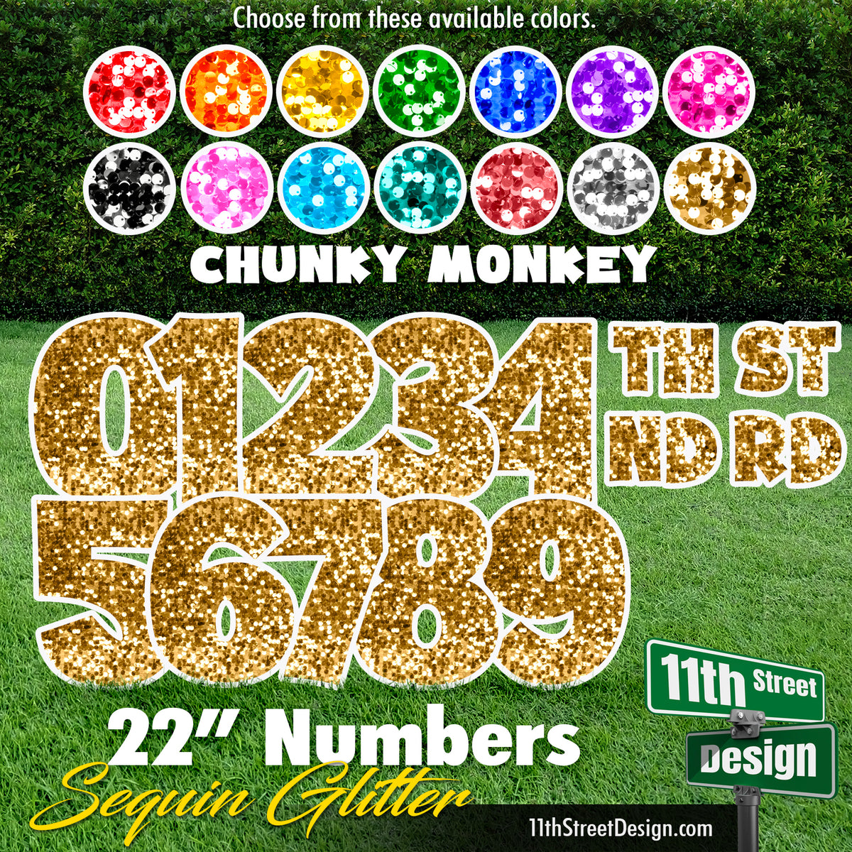 Sequin Glitter 22&quot; Chunky Monkey Numbers Yard Card Set