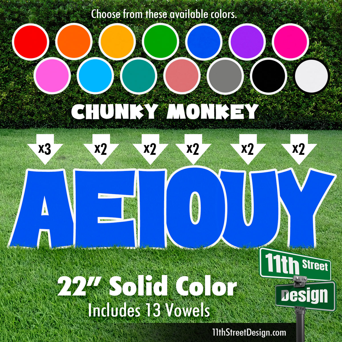 Solid Color 22&quot; Chunky Monkey Yard Card Set Includes 13 Vowels