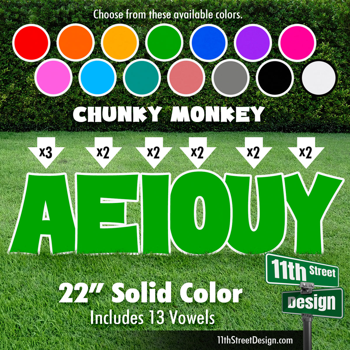 Solid Color 22&quot; Chunky Monkey Yard Card Set Includes 13 Vowels