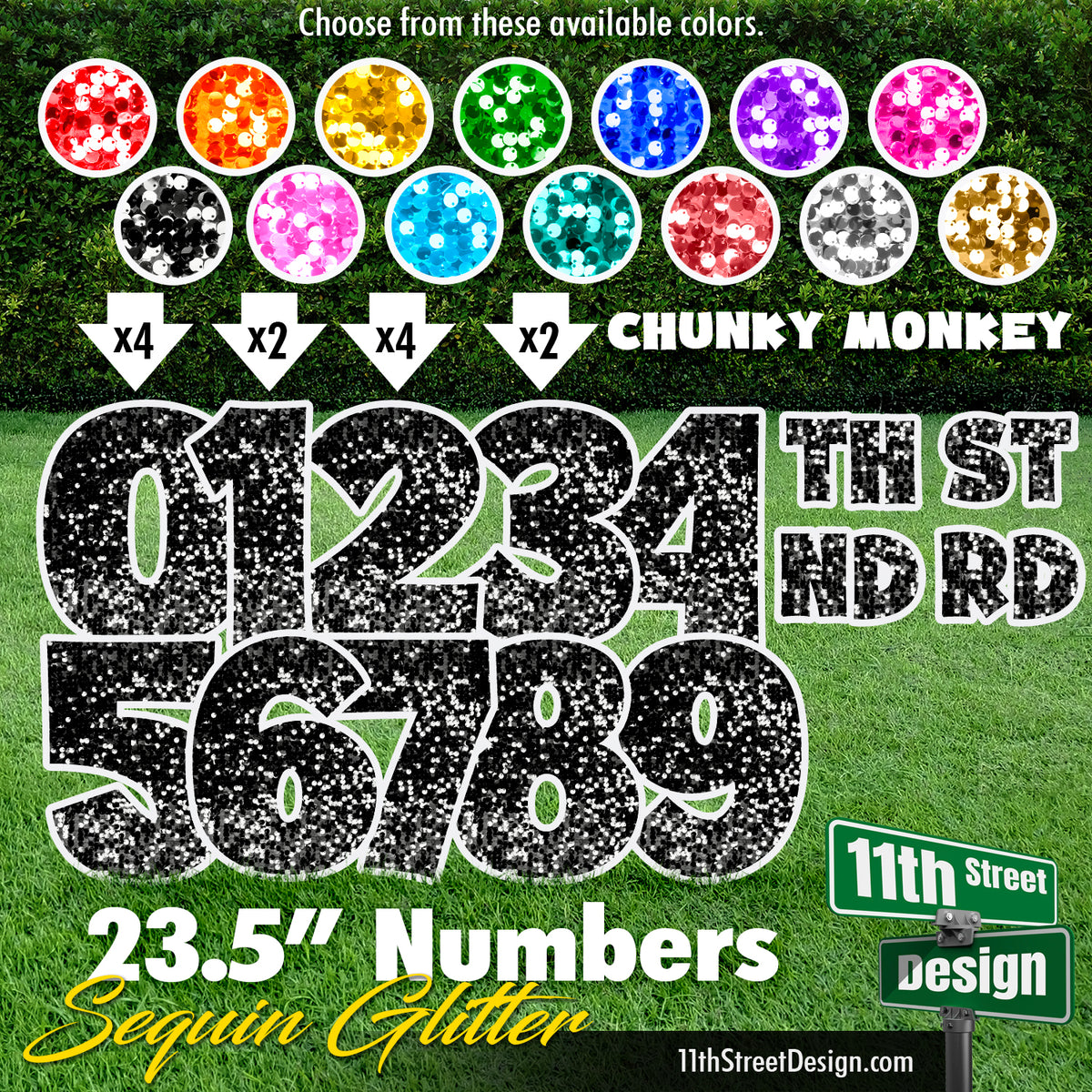 Sequin Glitter 23.5&quot; Chunky Monkey Numbers Yard Card Set