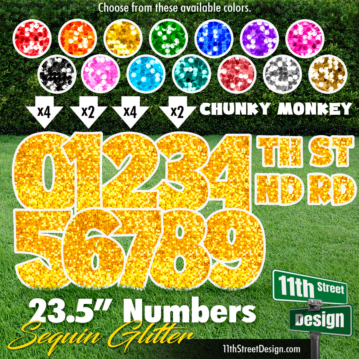 Sequin Glitter 23.5&quot; Chunky Monkey Numbers Yard Card Set