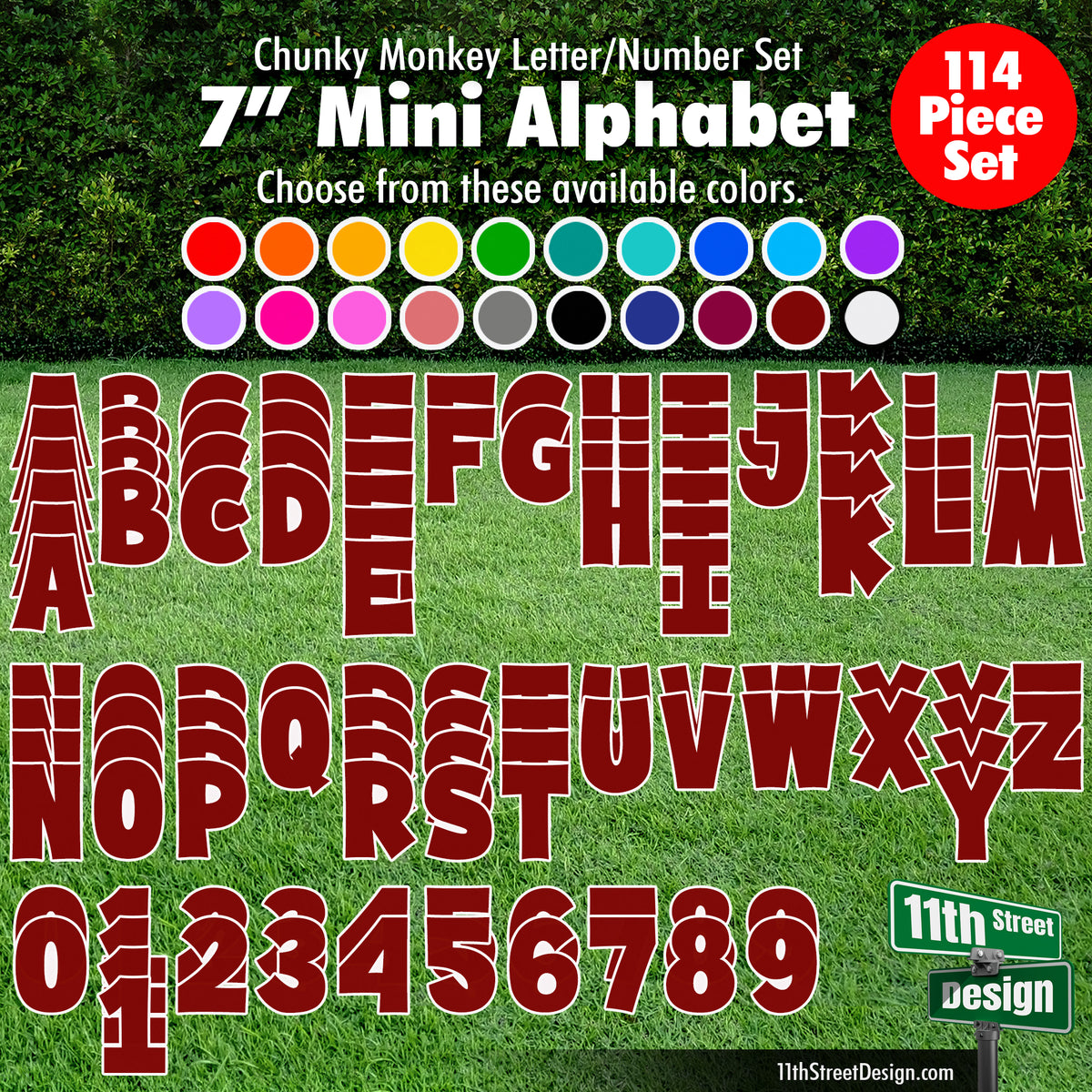 7&quot; Solid Chunky Monkey Mini Alphabet Yard Card Set Includes 114 Letters &amp; Numbers
