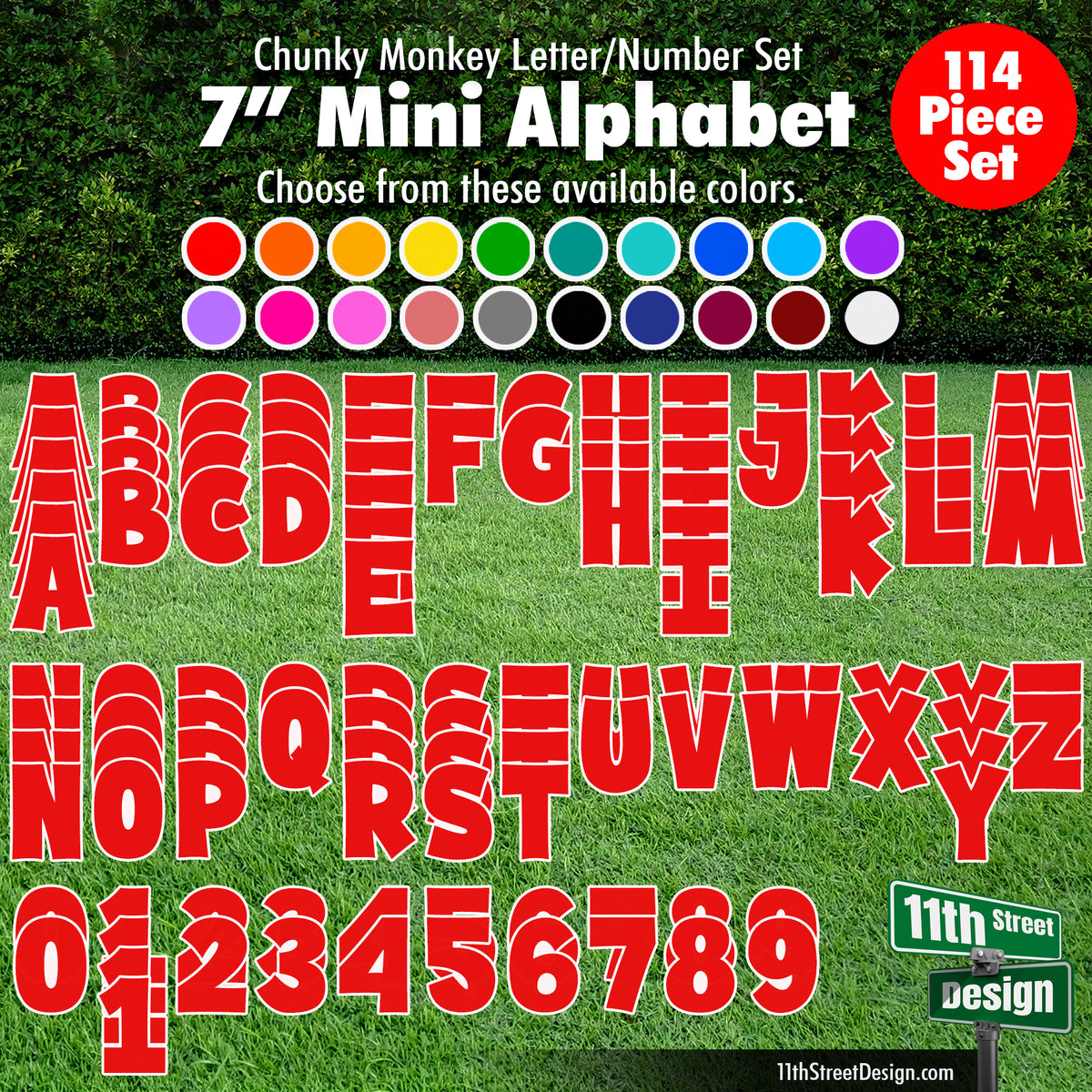 7&quot; Solid Chunky Monkey Mini Alphabet Yard Card Set Includes 114 Letters &amp; Numbers