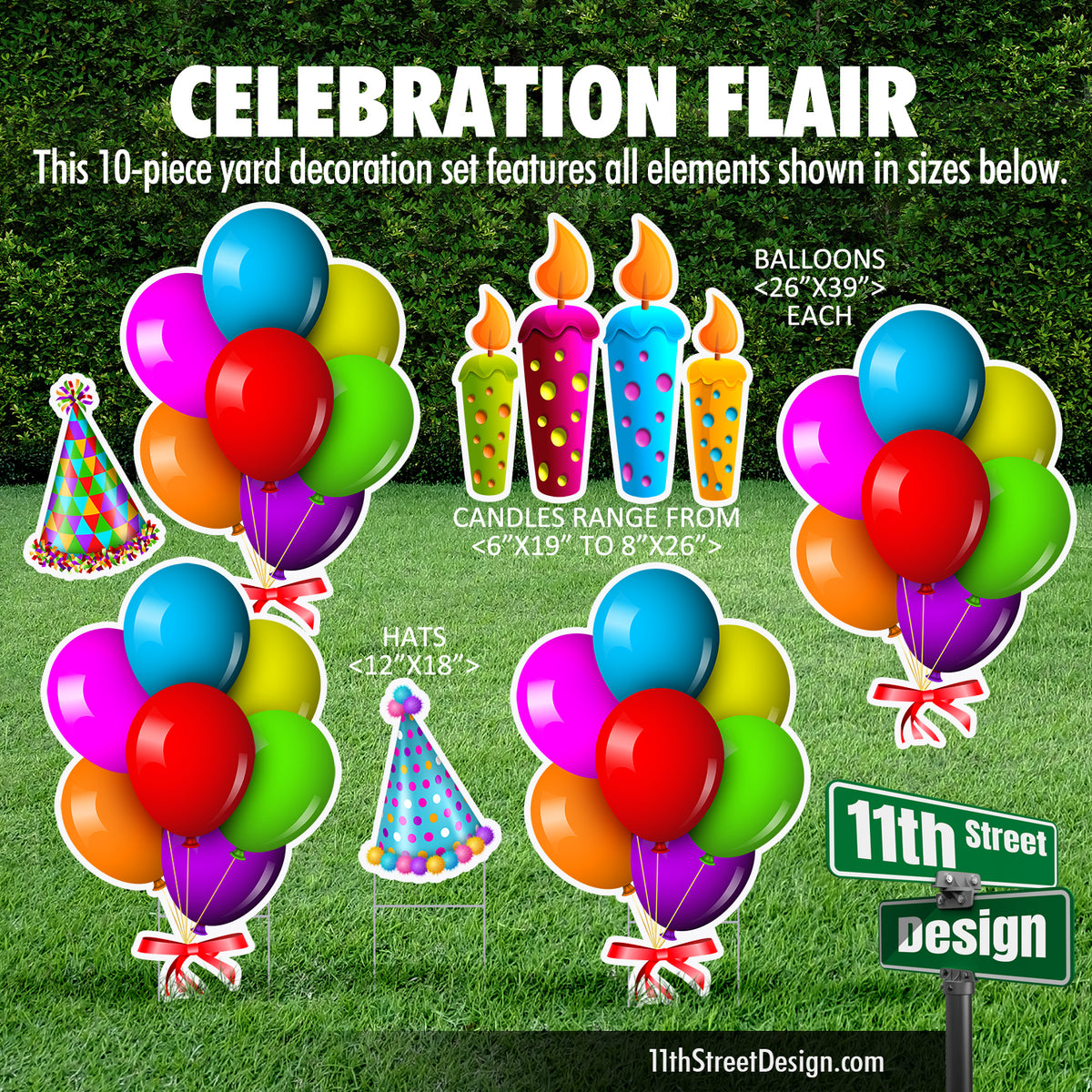 Celebration Flair - Balloon Bunches, Spotted Candles &amp; Party Hats