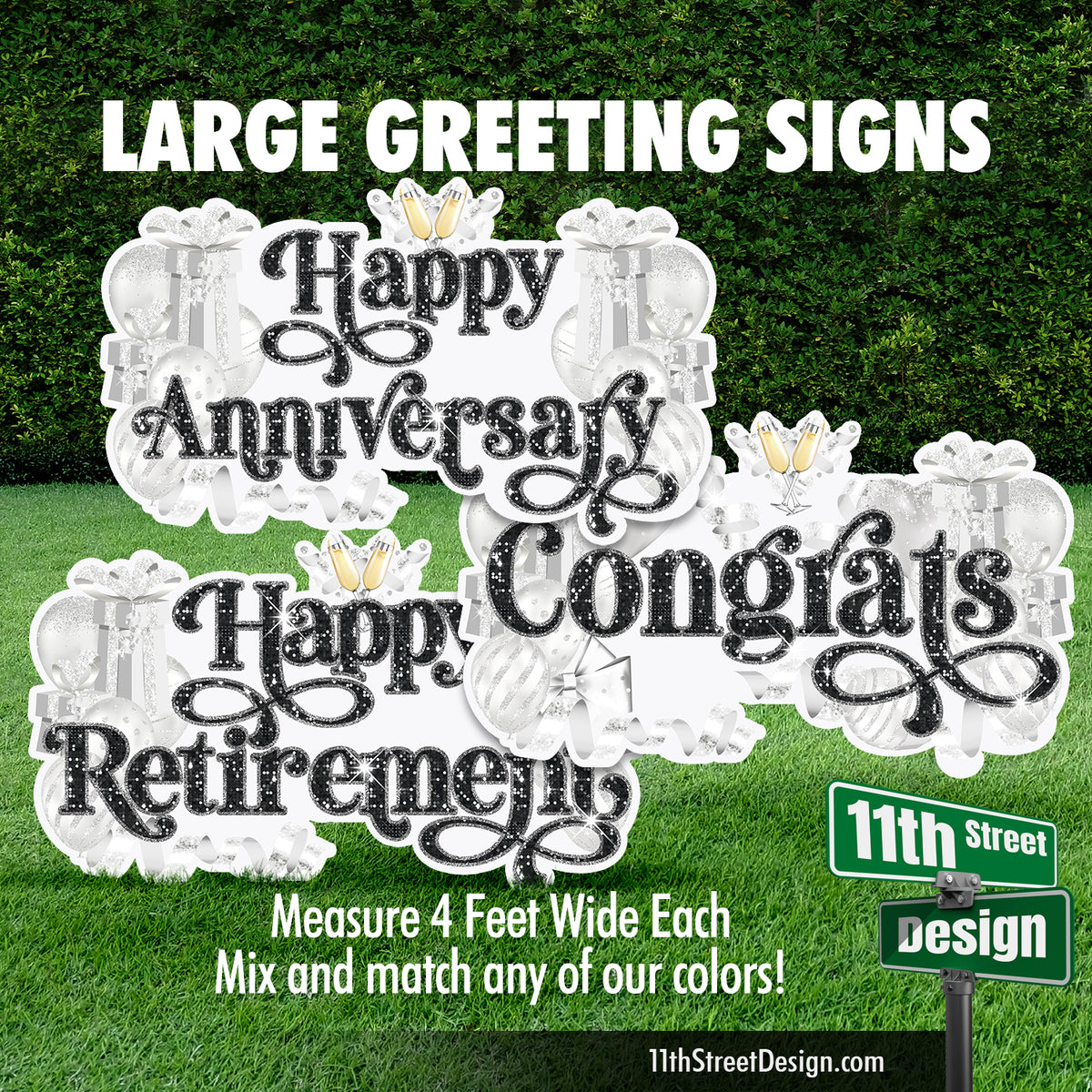 Multi Occasion Large Greeting Signs - Anniversary, Retirement, Congrats - Celebration Flair White