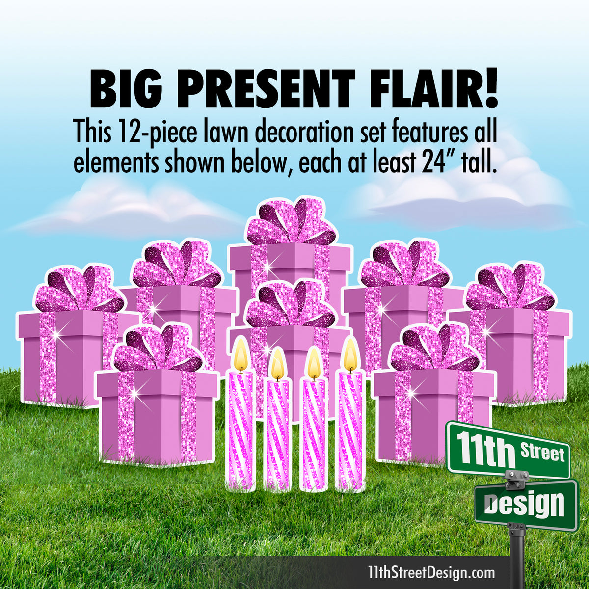 Celebration Flair Presents/Candles - Pink Glitter