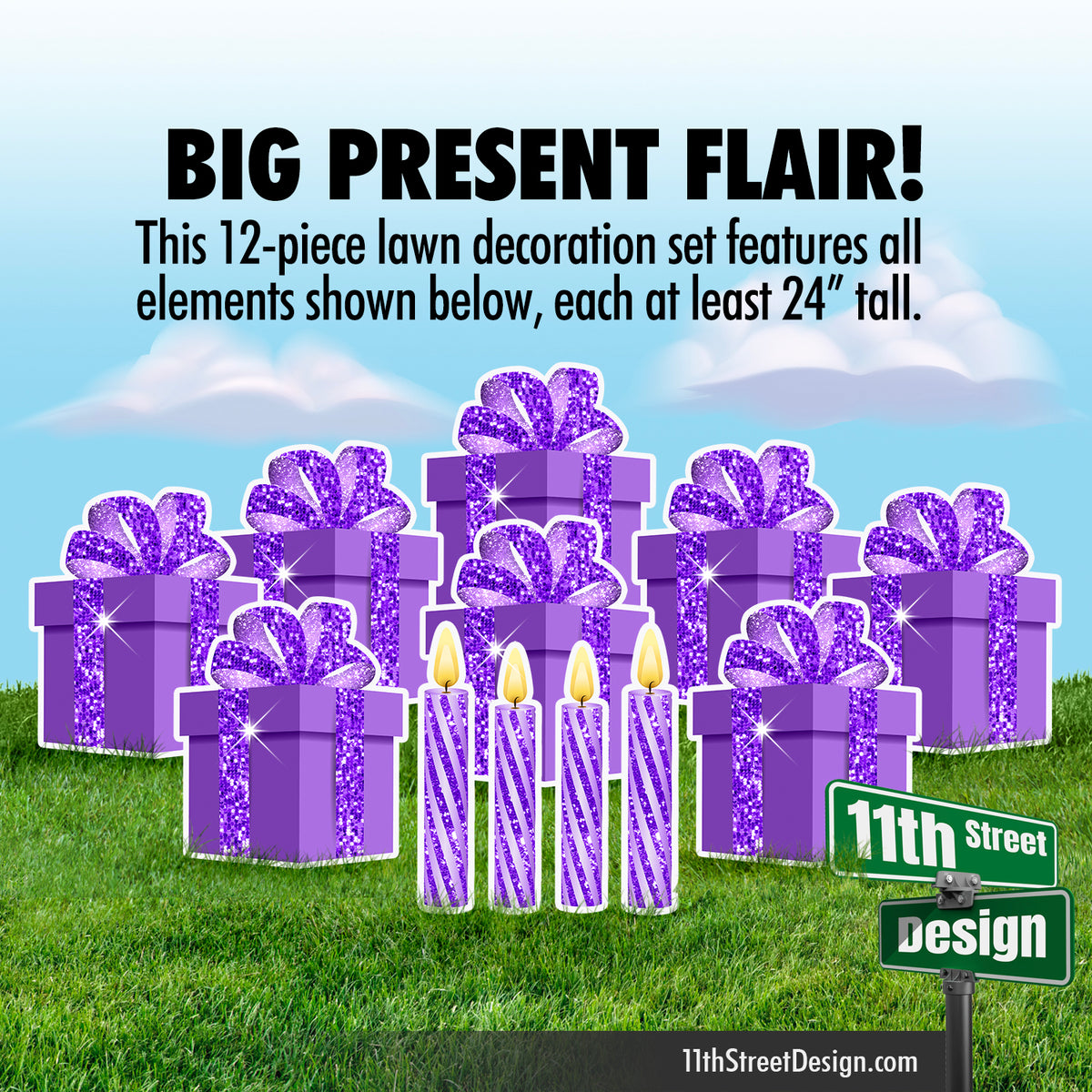 Celebration Flair Presents/Candles - Purple Glitter