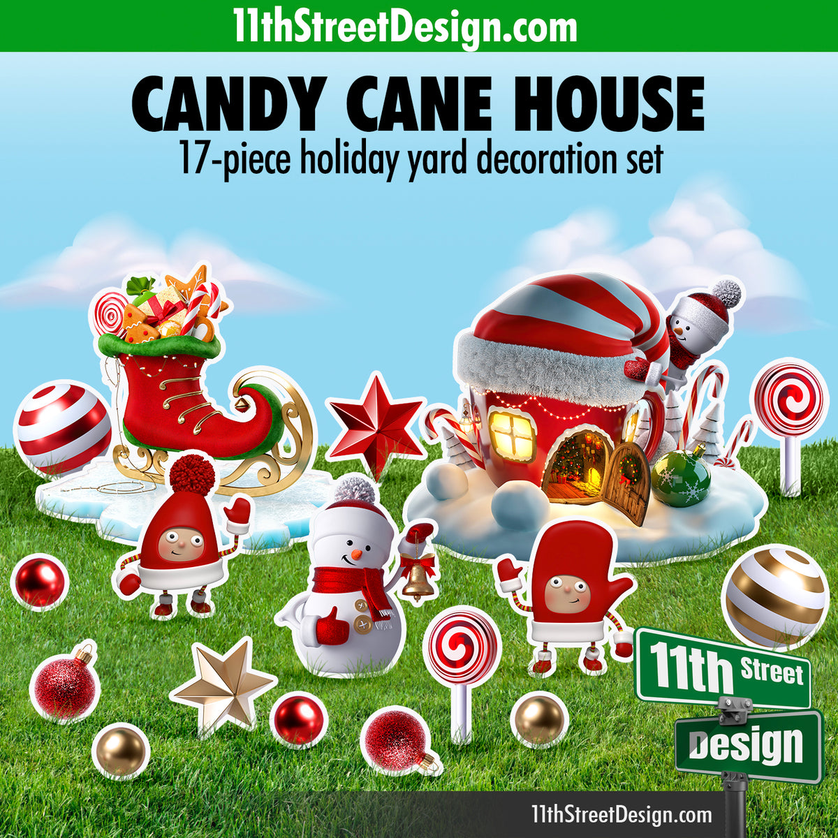 Candy Cane House - Christmas Yard Card Decorations