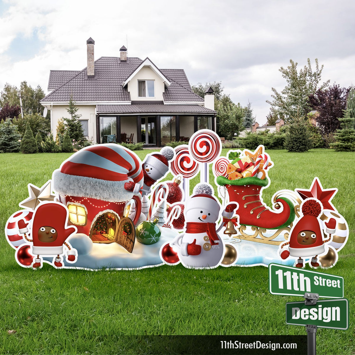 Candy Cane House - Christmas Yard Card Decorations