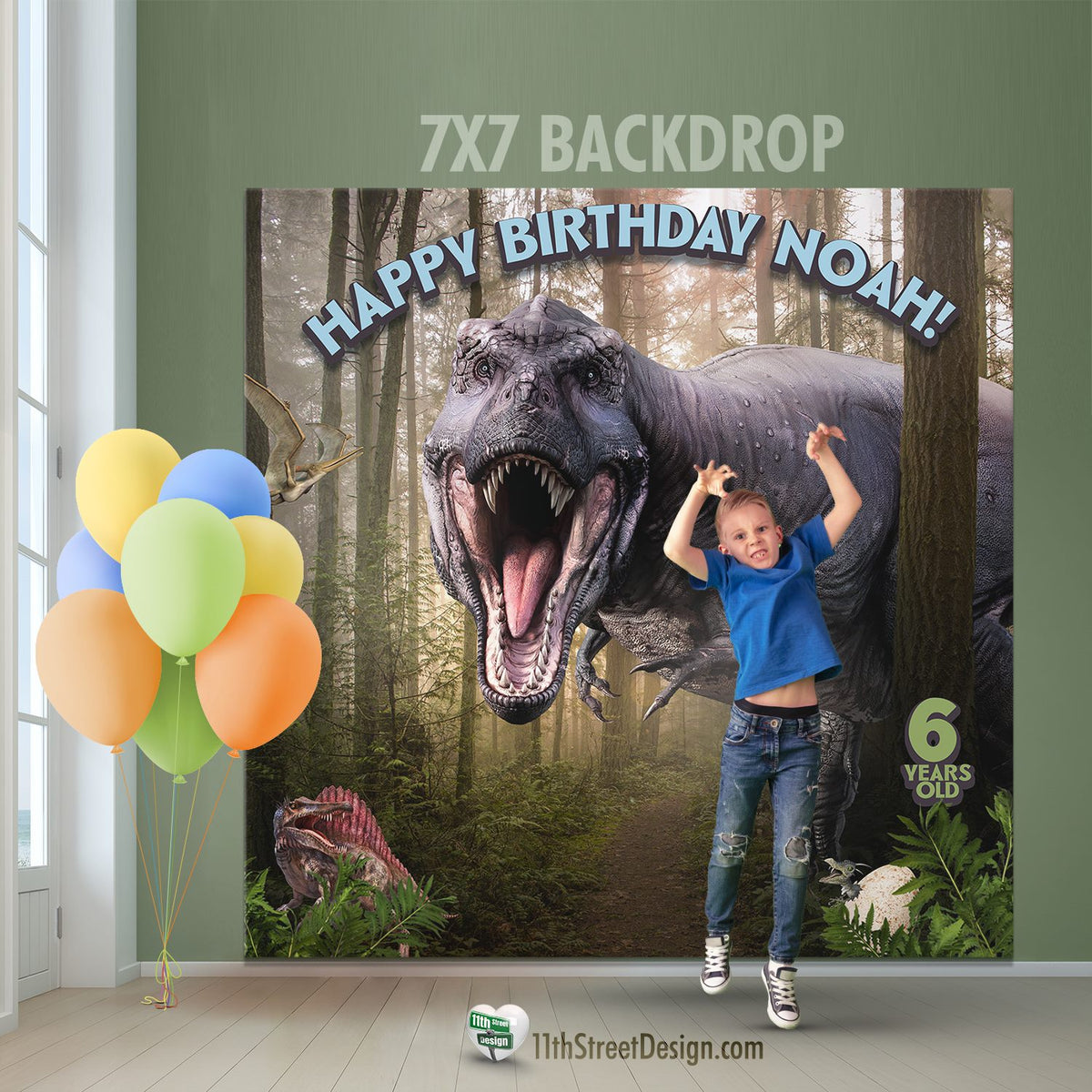Personalized Dinosaur Party Backdrop 0001