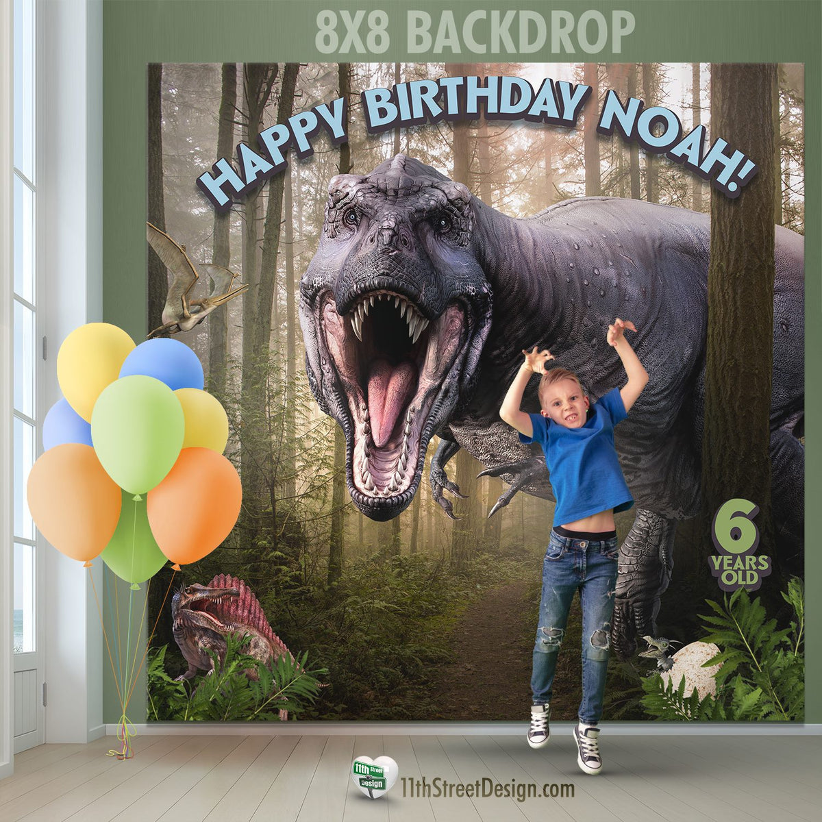 Personalized Dinosaur Party Backdrop 0001
