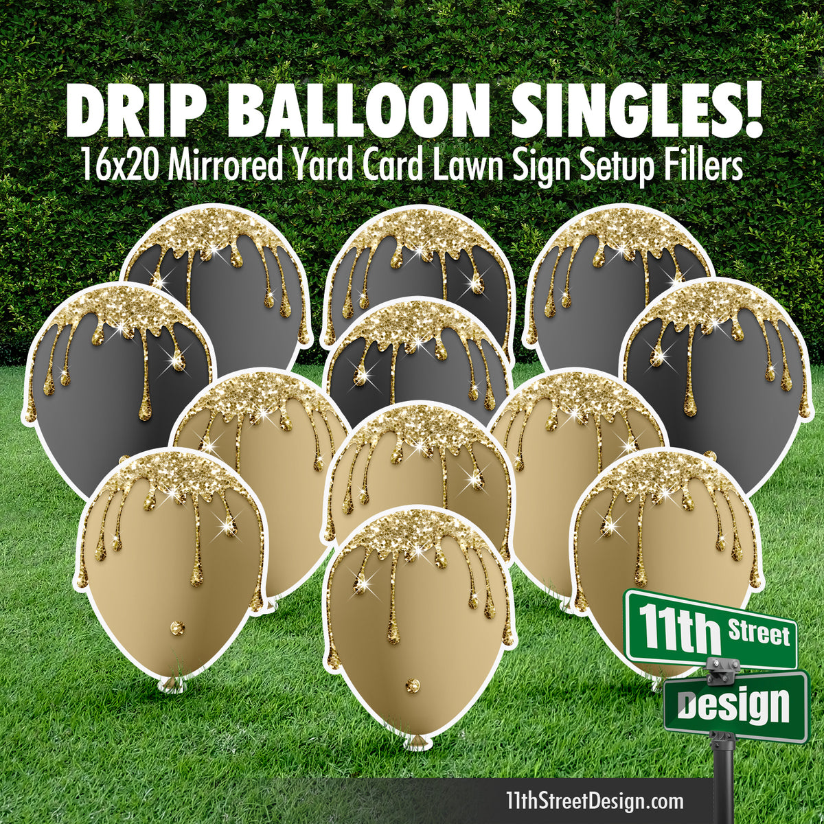 Drip Balloons Set - Black &amp; Gold Glitter