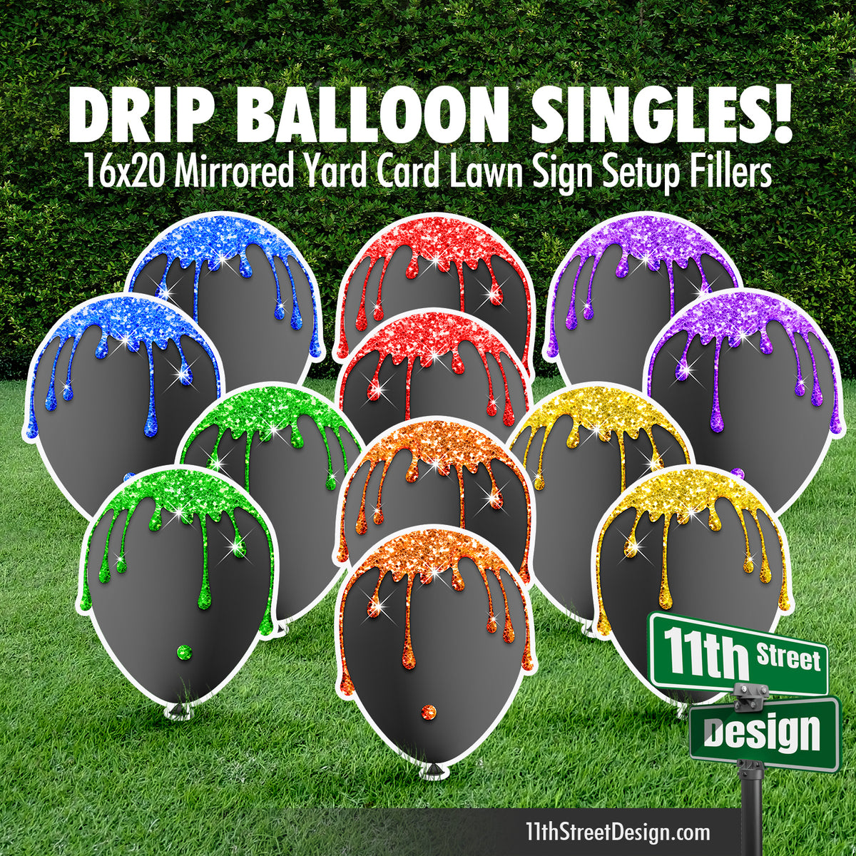 Drip Balloons Set - Neon Rainbow Glitter