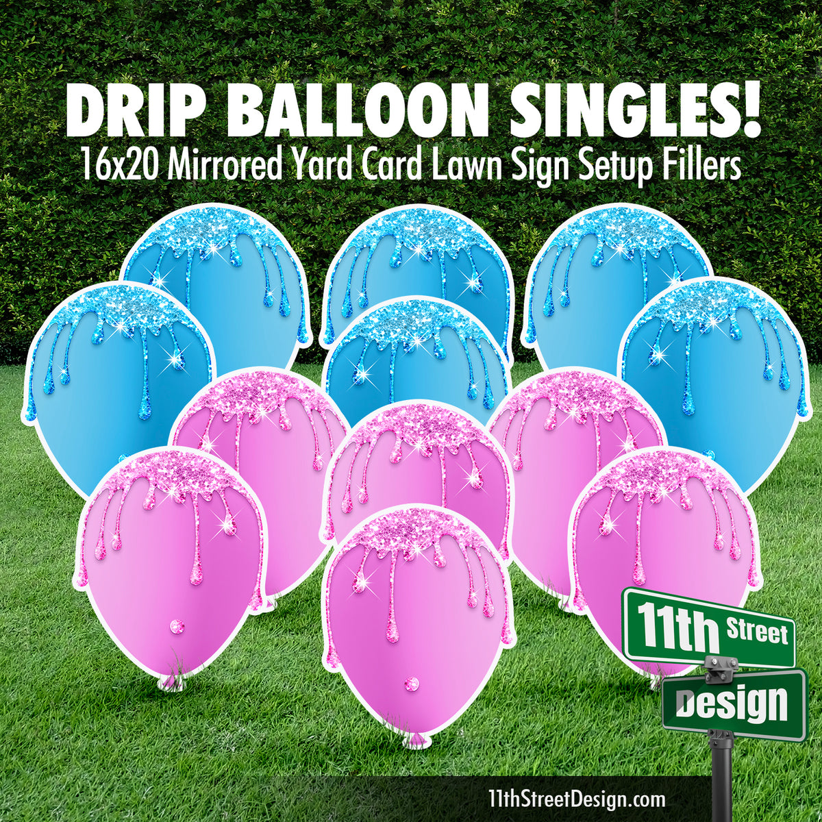 Drip Balloons Set - Pink &amp; Baby Blue Glitter