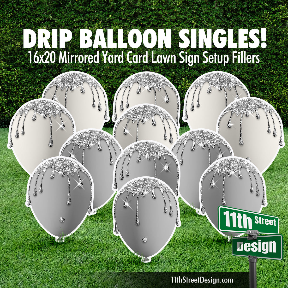 Drip Balloons Set - Silver Glitter Mix