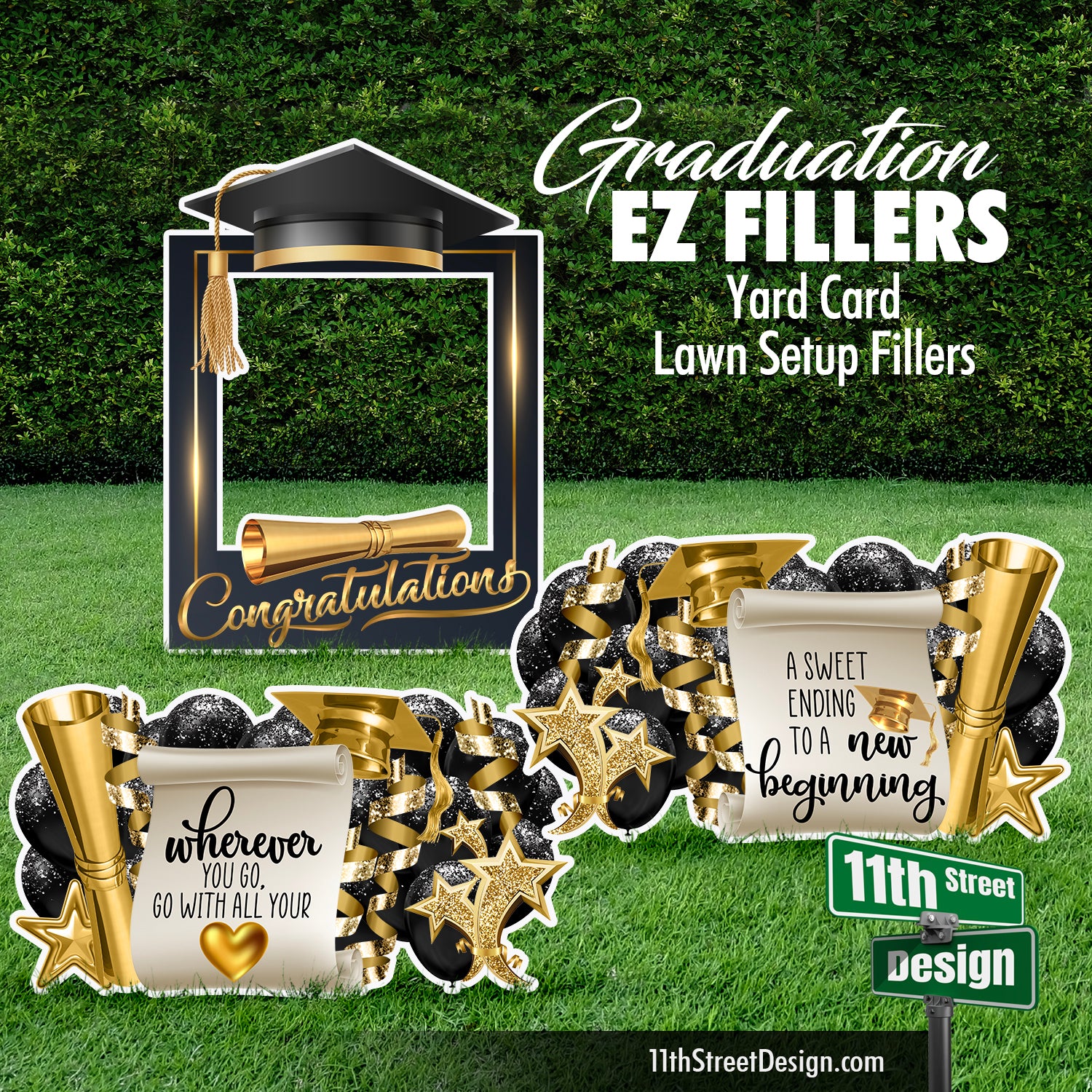 Graduation Black & Gold CONGRATS Flair Yard Cards high quality