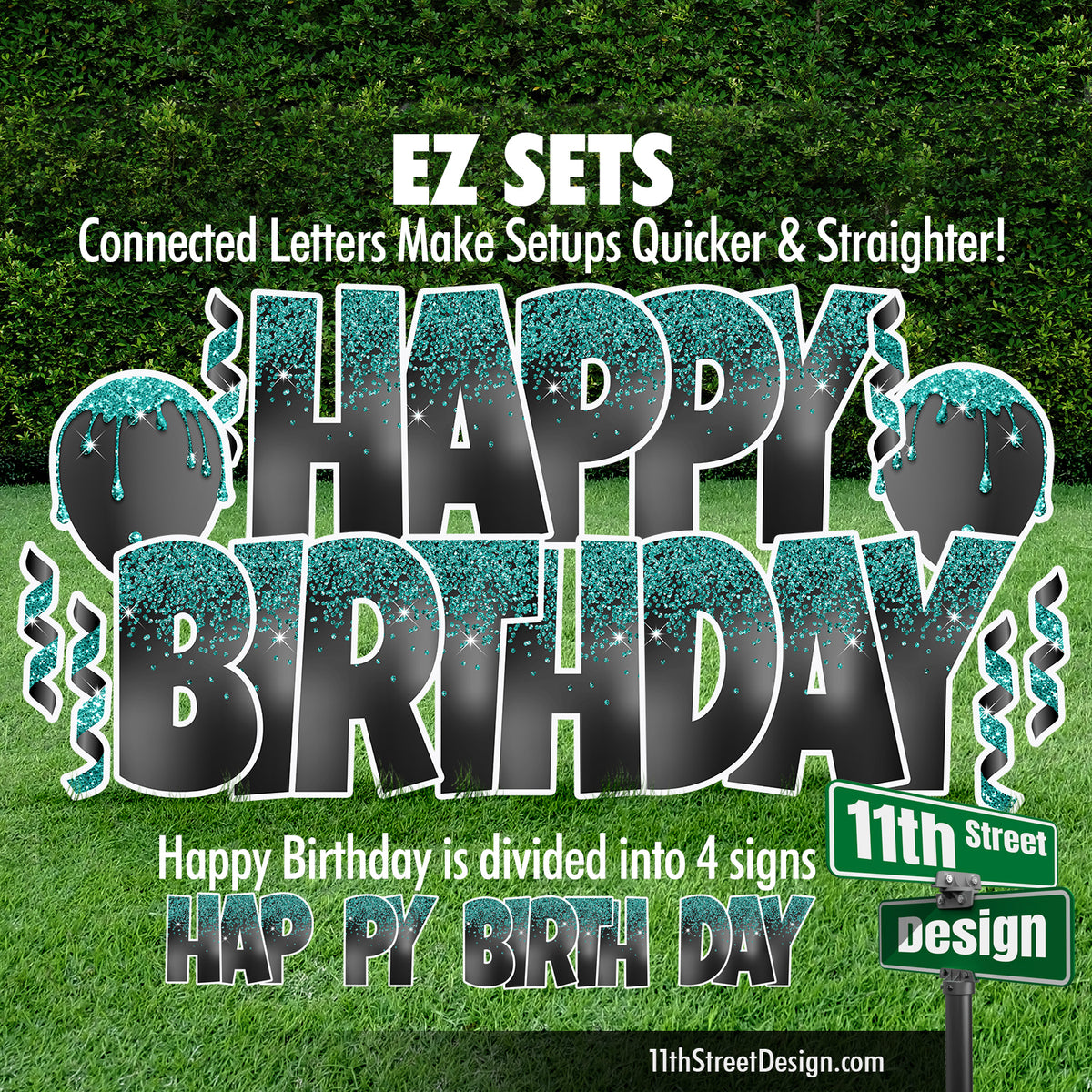 Happy Birthday EZ Set - Black w/ Teal Glitter