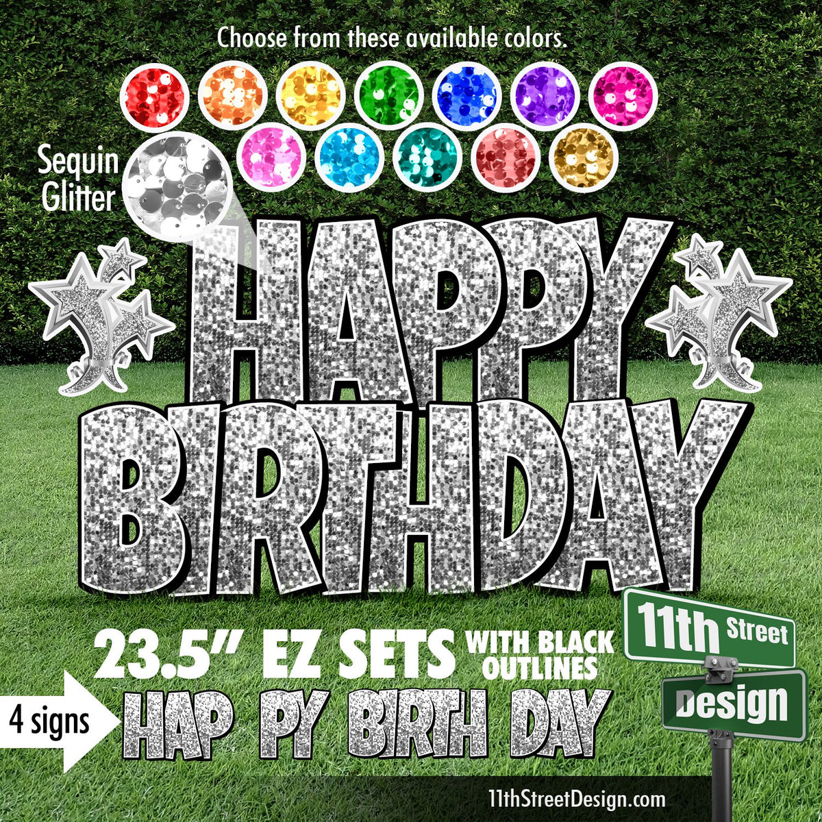 Black Outlined Happy Birthday EZ Set - Sequin Glitter