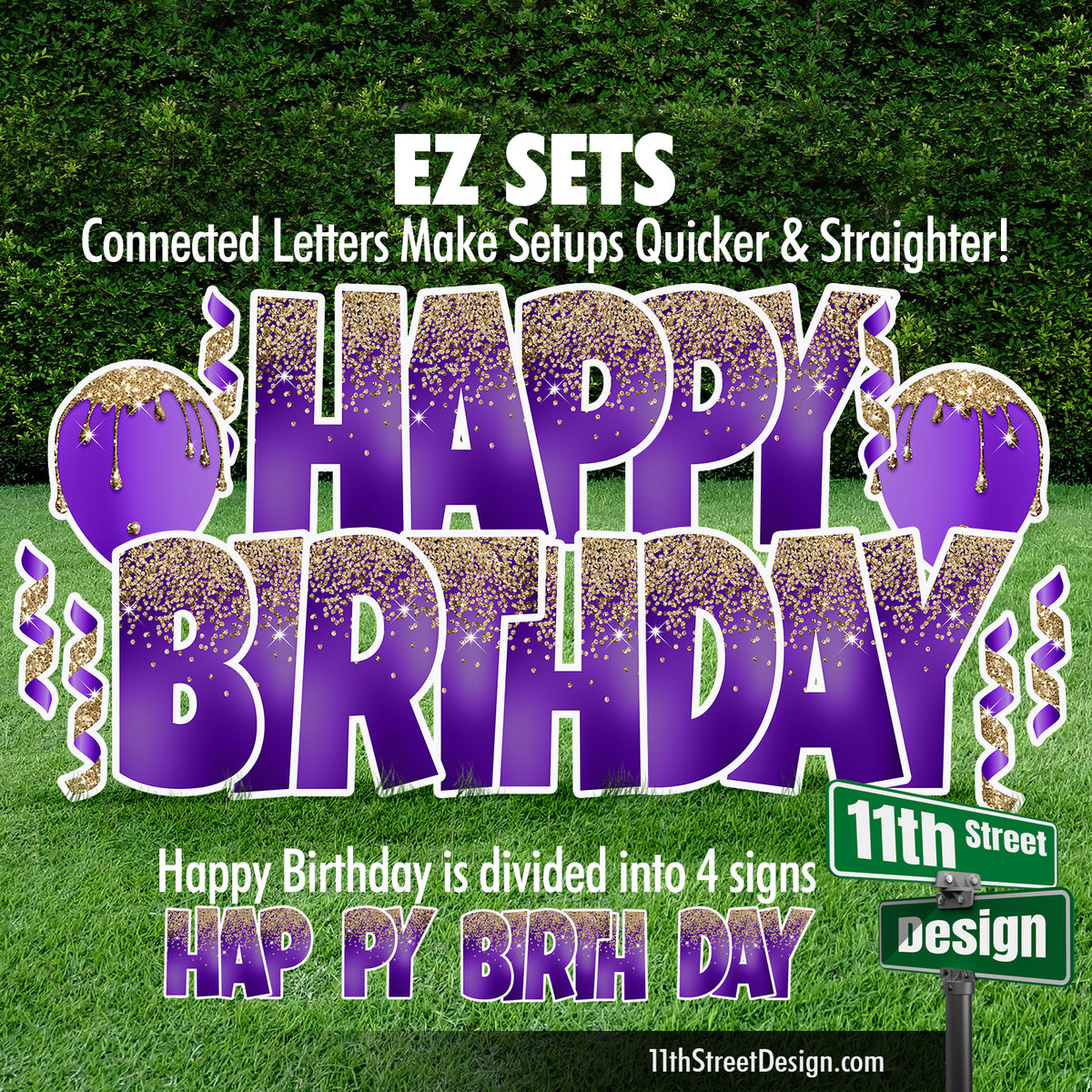 Happy Birthday EZ Set - Purple w/ Gold Glitter