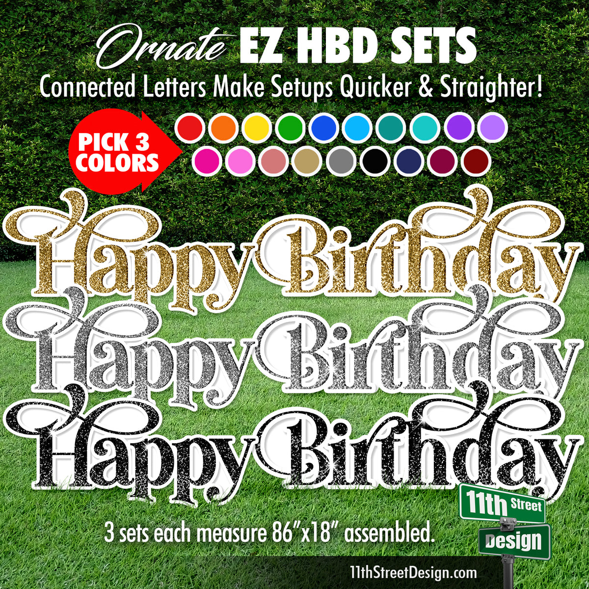 Ornate Happy Birthday EZ Letter Sets - Yard Card Setup Fillers