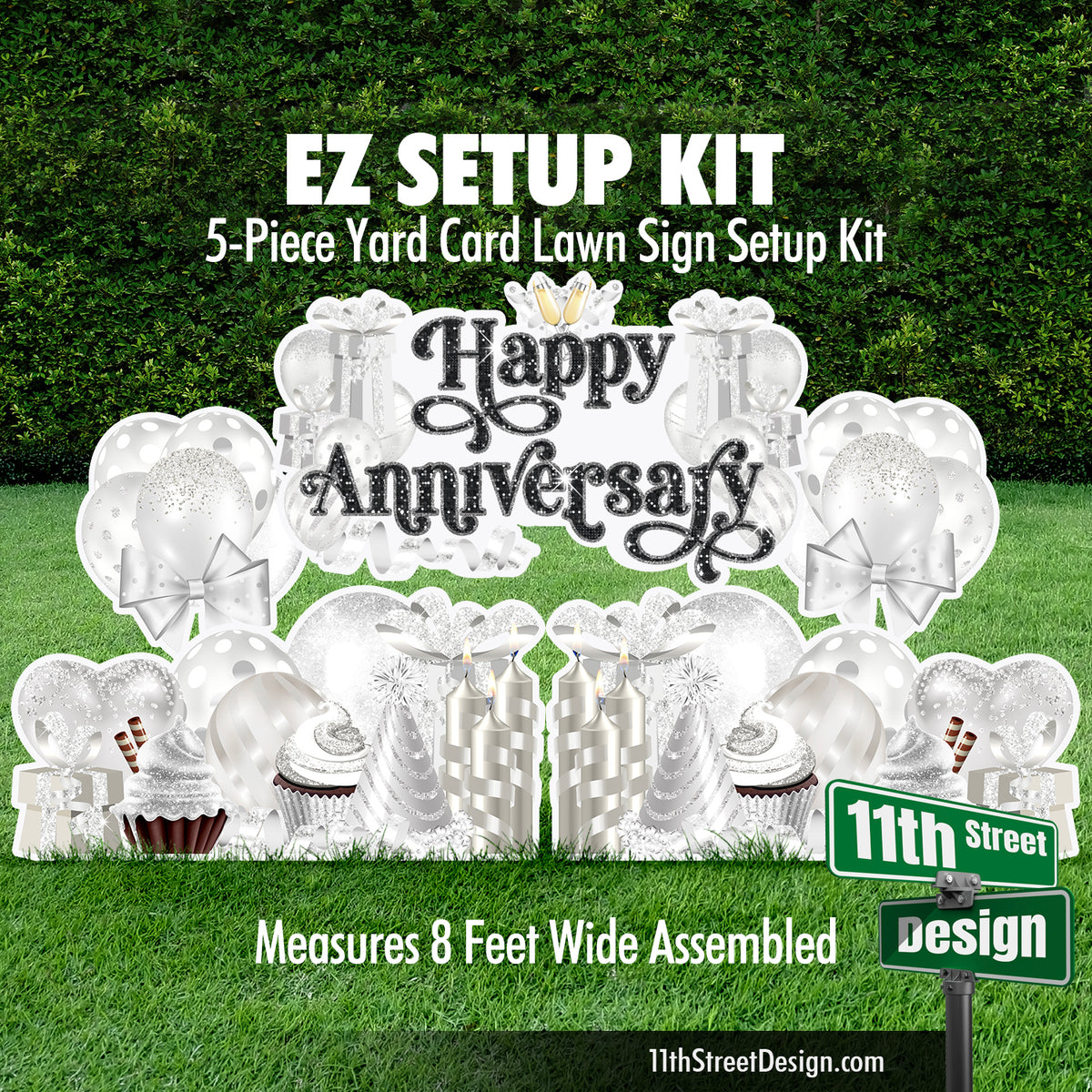 Happy Anniversary EZ Setup Kit White - Yard Card Lawn Decorations