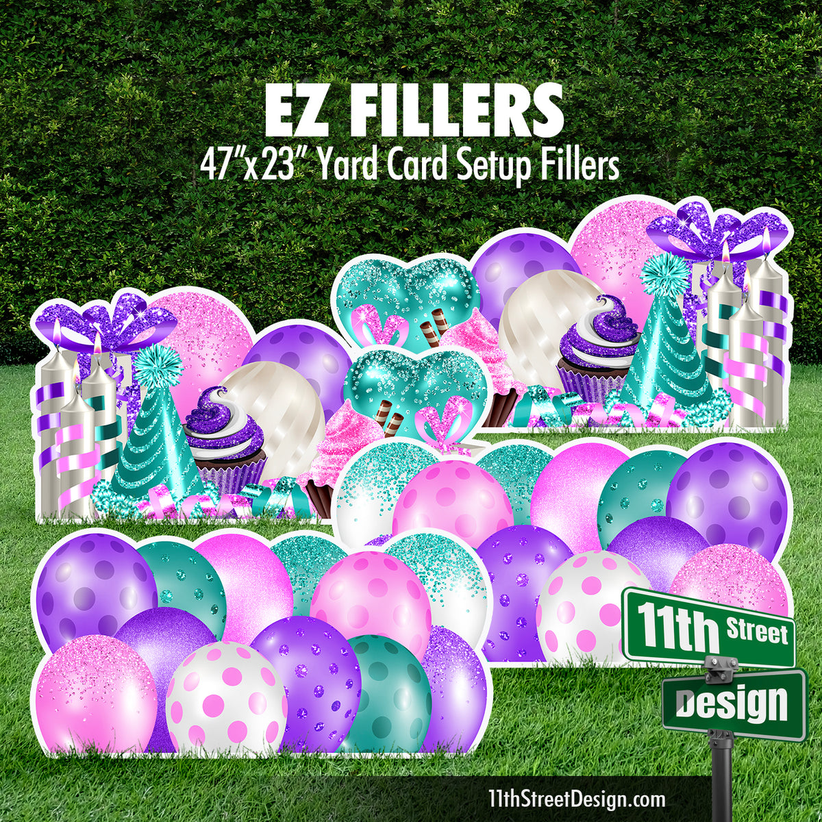 Mirrored EZ Filler Balloons &amp; Flair Panels - Pink, Purple, Teal Celebration Flair