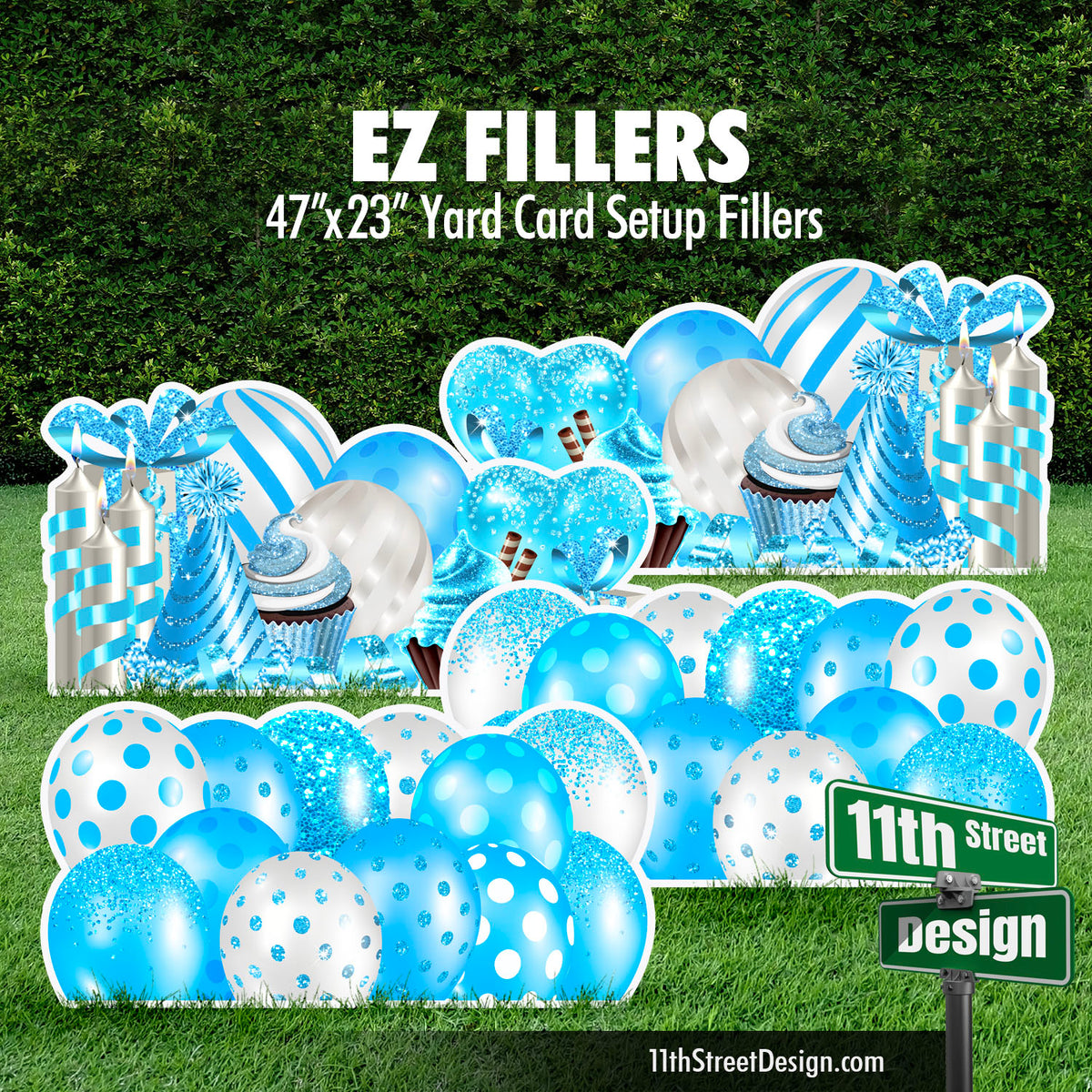 Mirrored EZ Filler Balloons &amp; Flair Panels - Baby Blue Celebration Flair