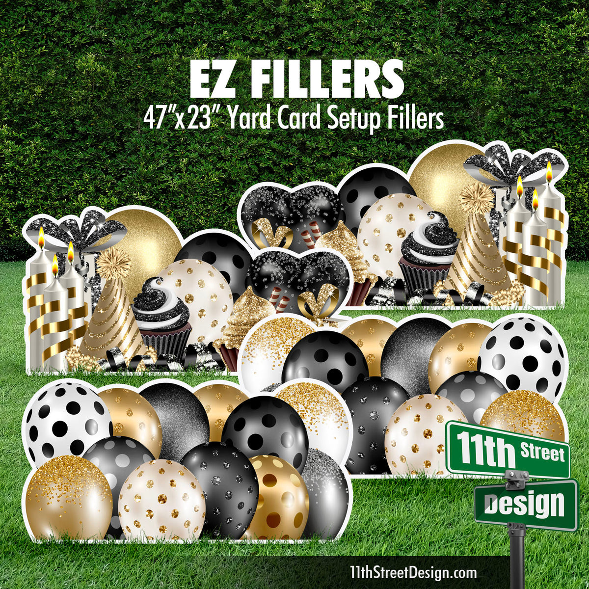 Mirrored EZ Filler Balloons &amp; Flair Panels - Black &amp; Gold Celebration Flair