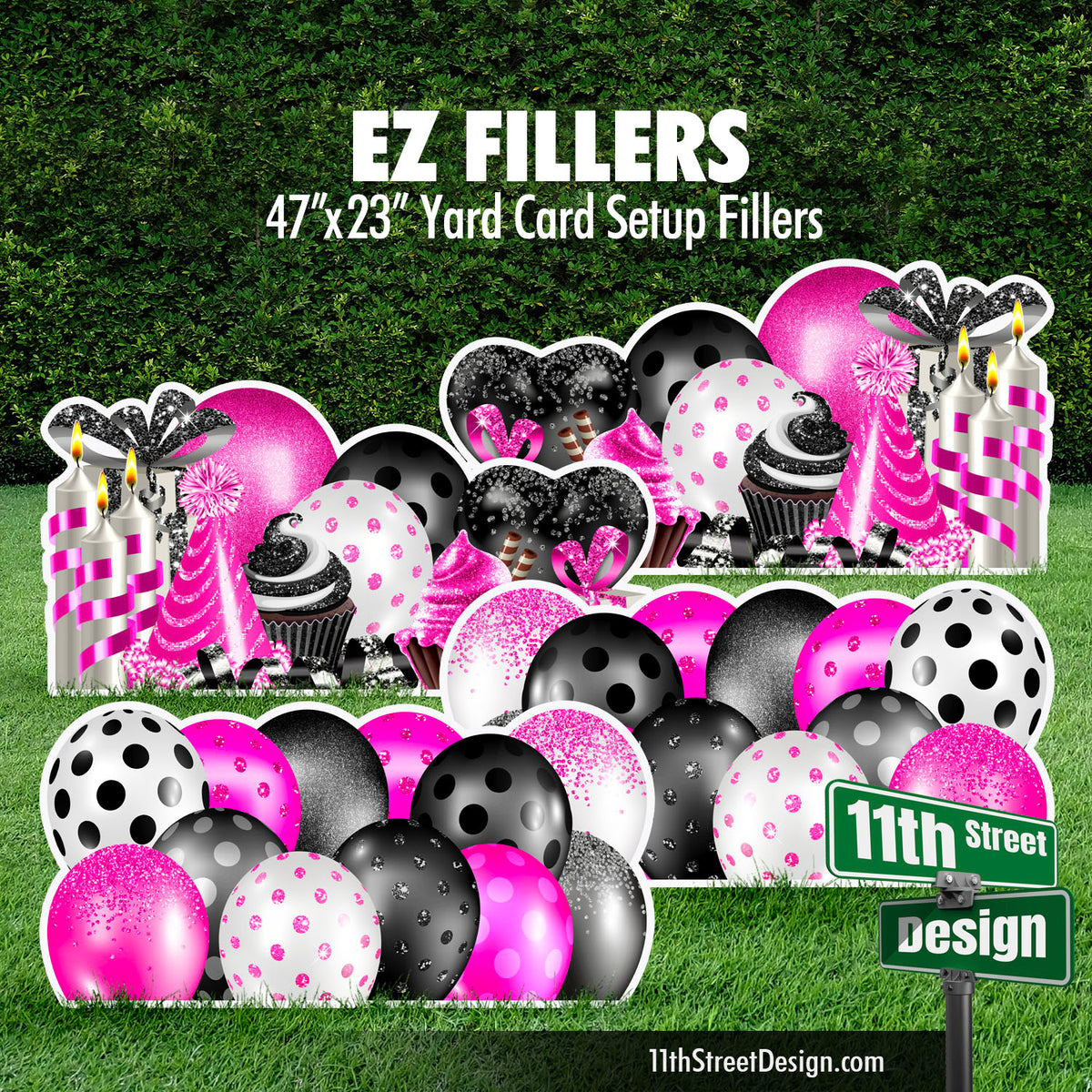 Mirrored EZ Filler Balloons &amp; Flair Panels - Black &amp; Hot Pink Celebration Flair