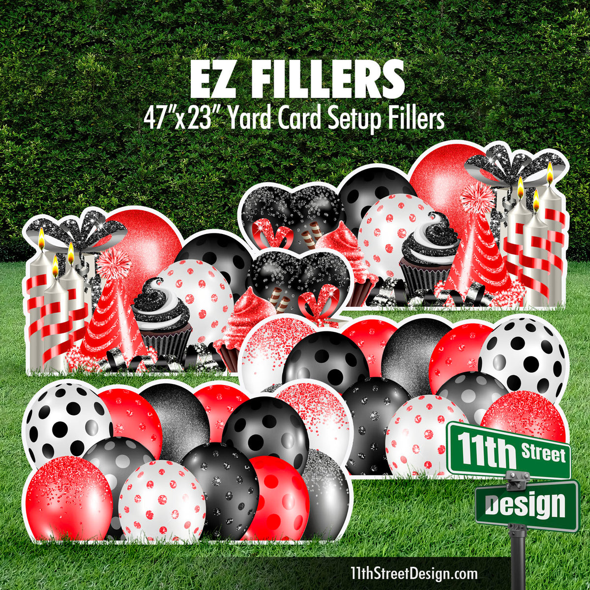 Mirrored EZ Filler Balloons &amp; Flair Panels - Black &amp; Red Celebration Flair