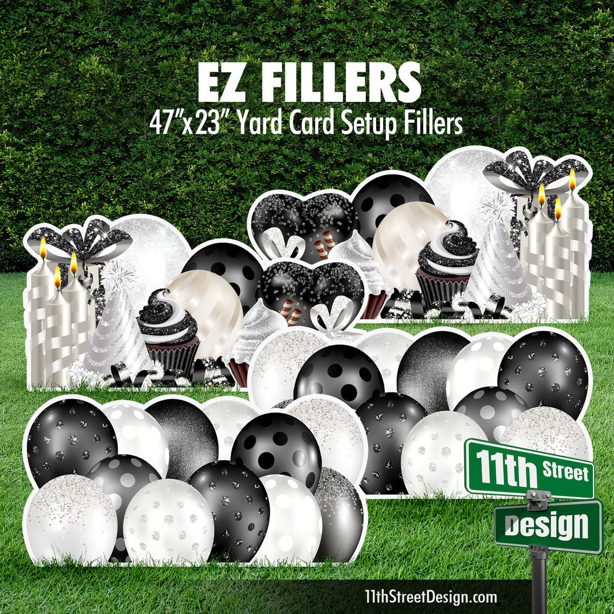 Mirrored EZ Filler Balloons &amp; Flair Panels - Black &amp; White Celebration Flair