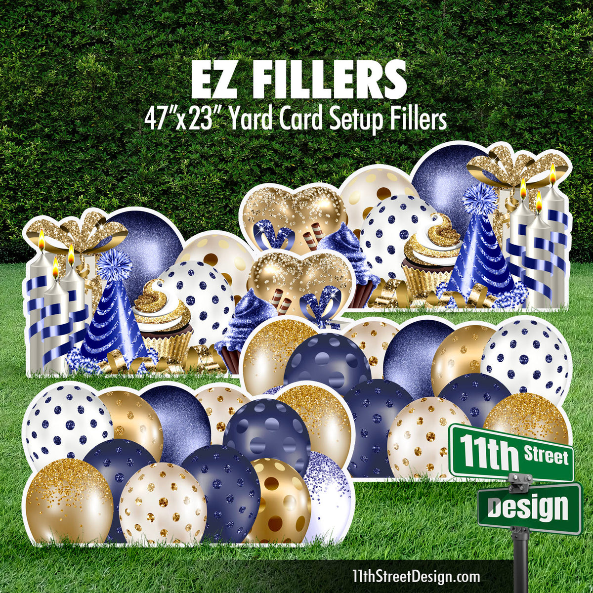 Mirrored EZ Filler Balloons &amp; Flair Panels - Gold &amp; Navy Celebration Flair