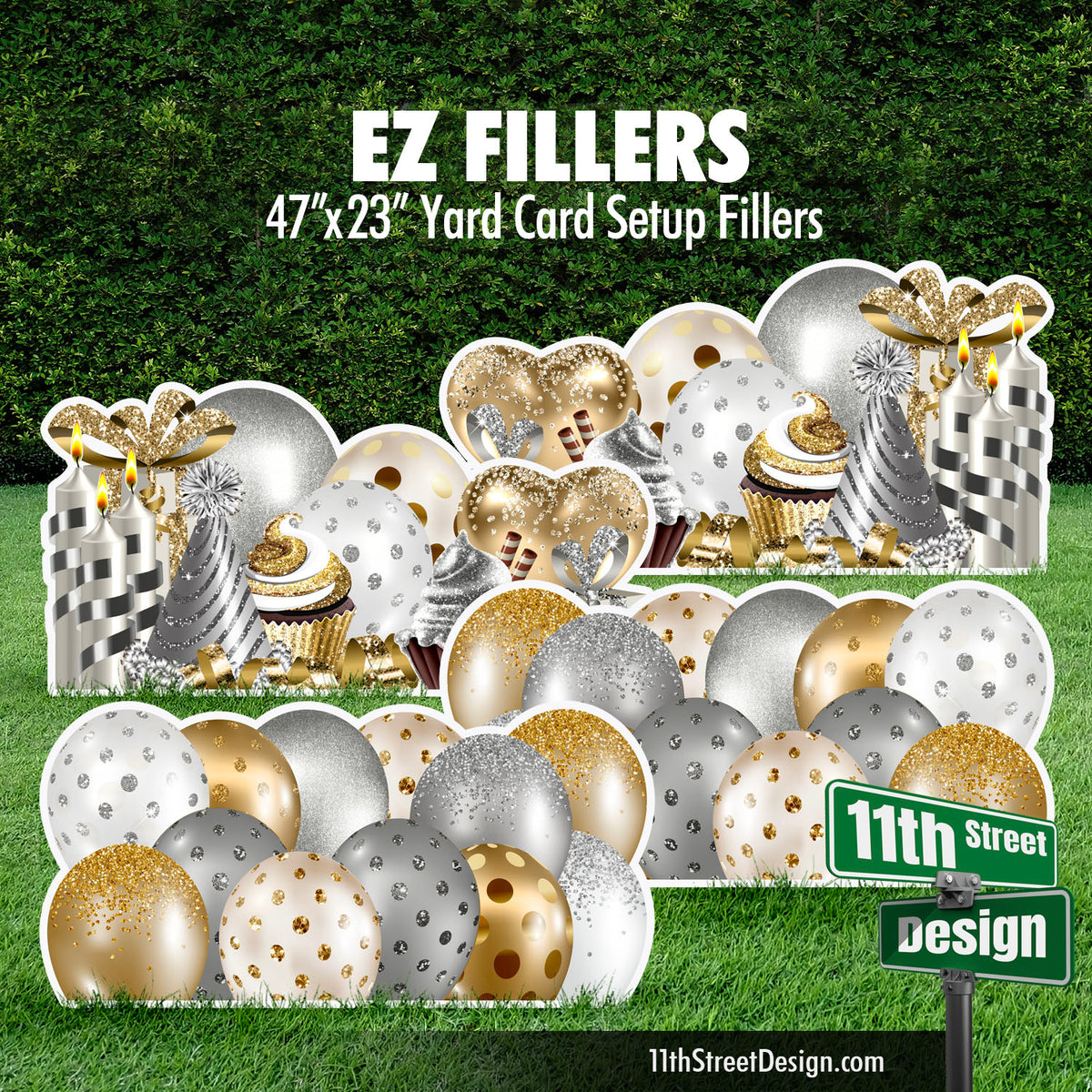 Mirrored EZ Filler Balloons &amp; Flair Panels - Gold &amp; Silver Celebration Flair