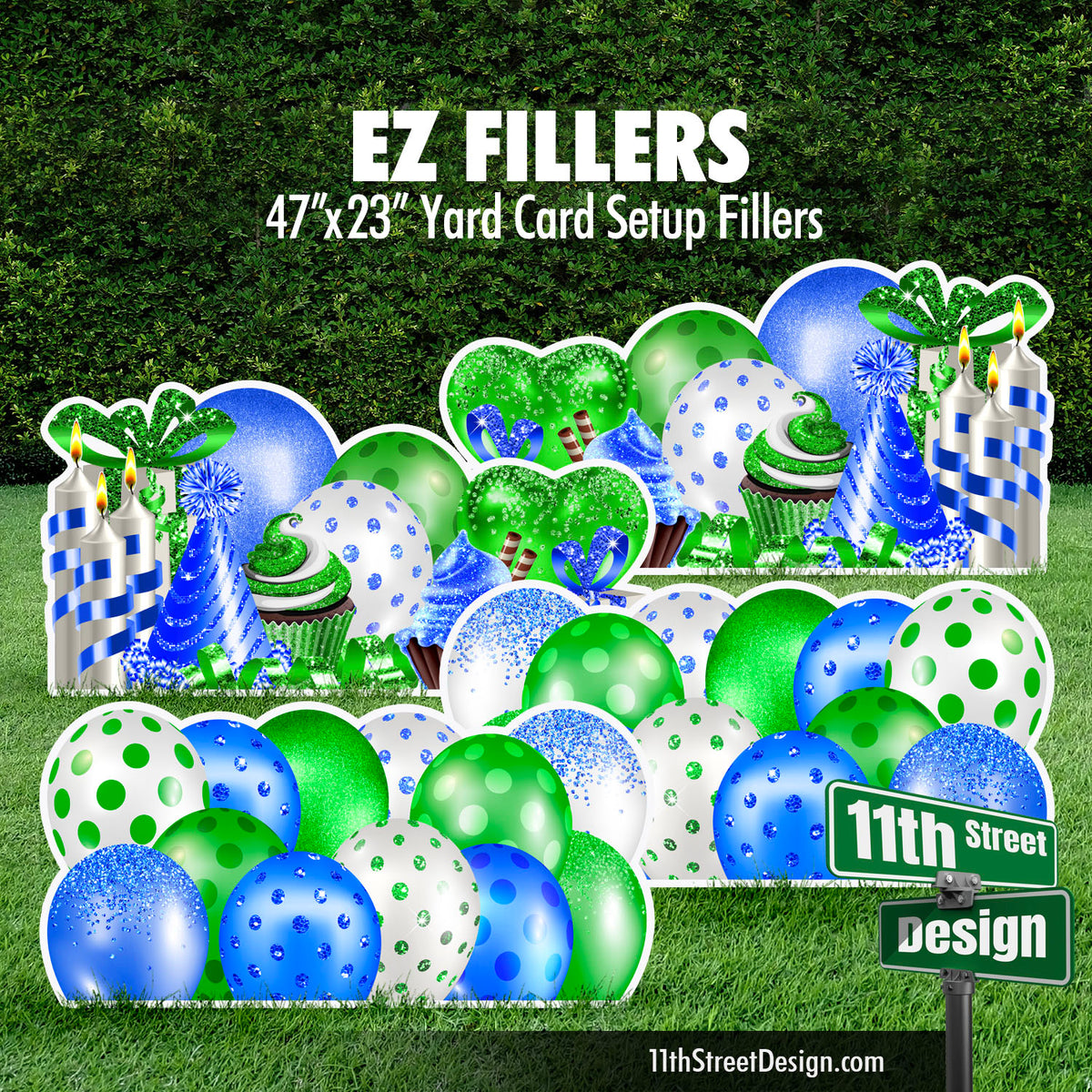 Mirrored EZ Filler Balloons &amp; Flair Panels - Green &amp; Blue Celebration Flair