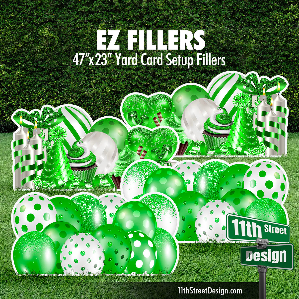 Mirrored EZ Filler Balloons &amp; Flair Panels - Green Celebration Flair