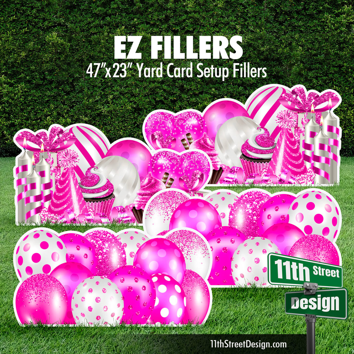 Mirrored EZ Filler Balloons &amp; Flair Panels - Hot Pink Celebration Flair