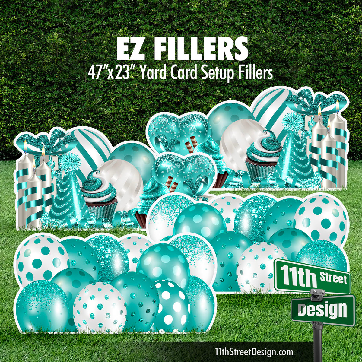 Mirrored EZ Filler Balloons &amp; Flair Panels - Teal Celebration Flair