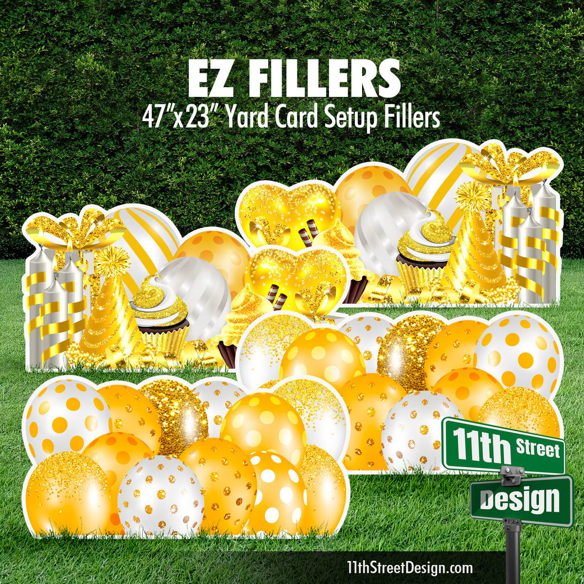 Mirrored EZ Filler Balloons &amp; Flair Panels - Yellow Celebration Flair