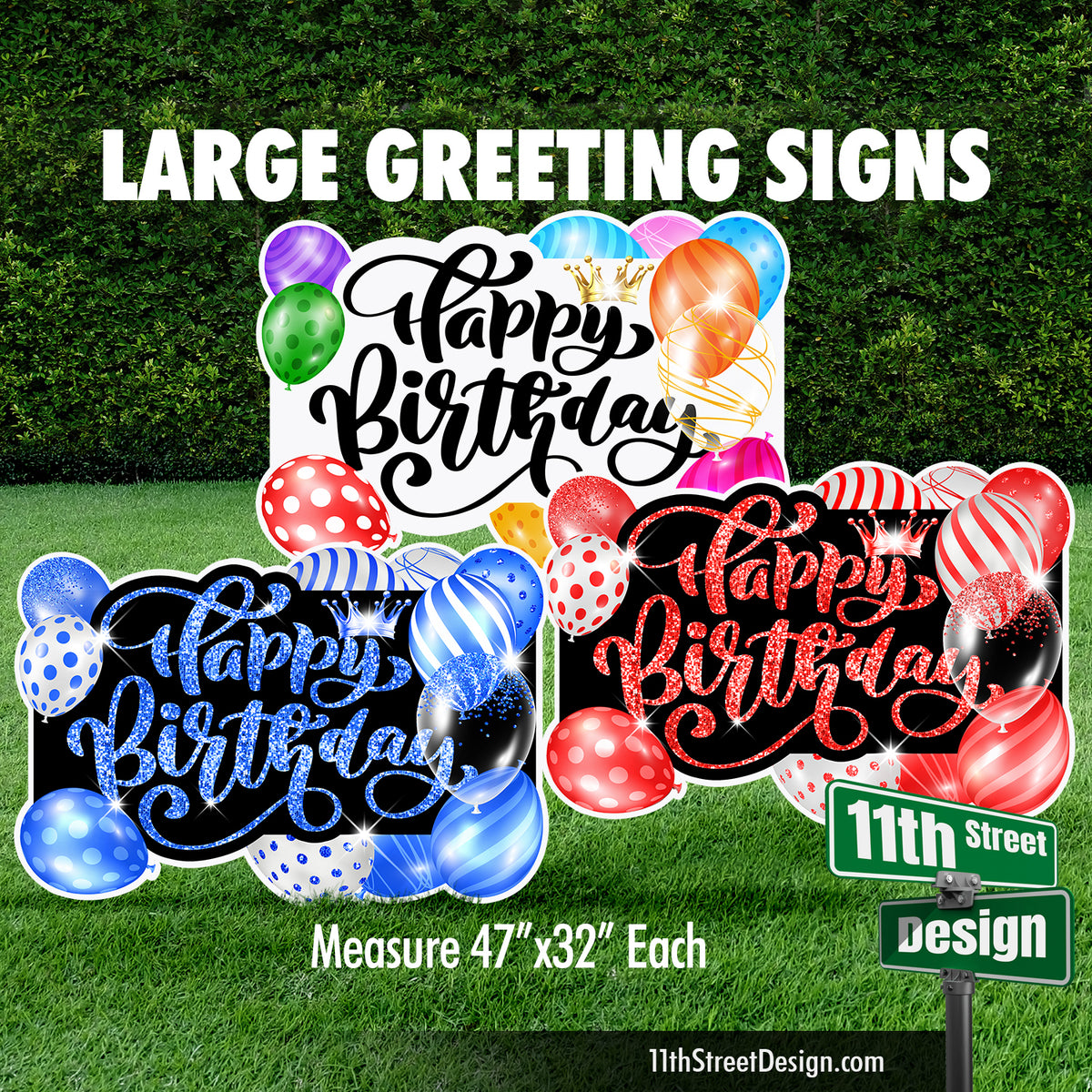 Happy Birthday Large Greeting Signs - Balloons Blue, Red, Multi Color