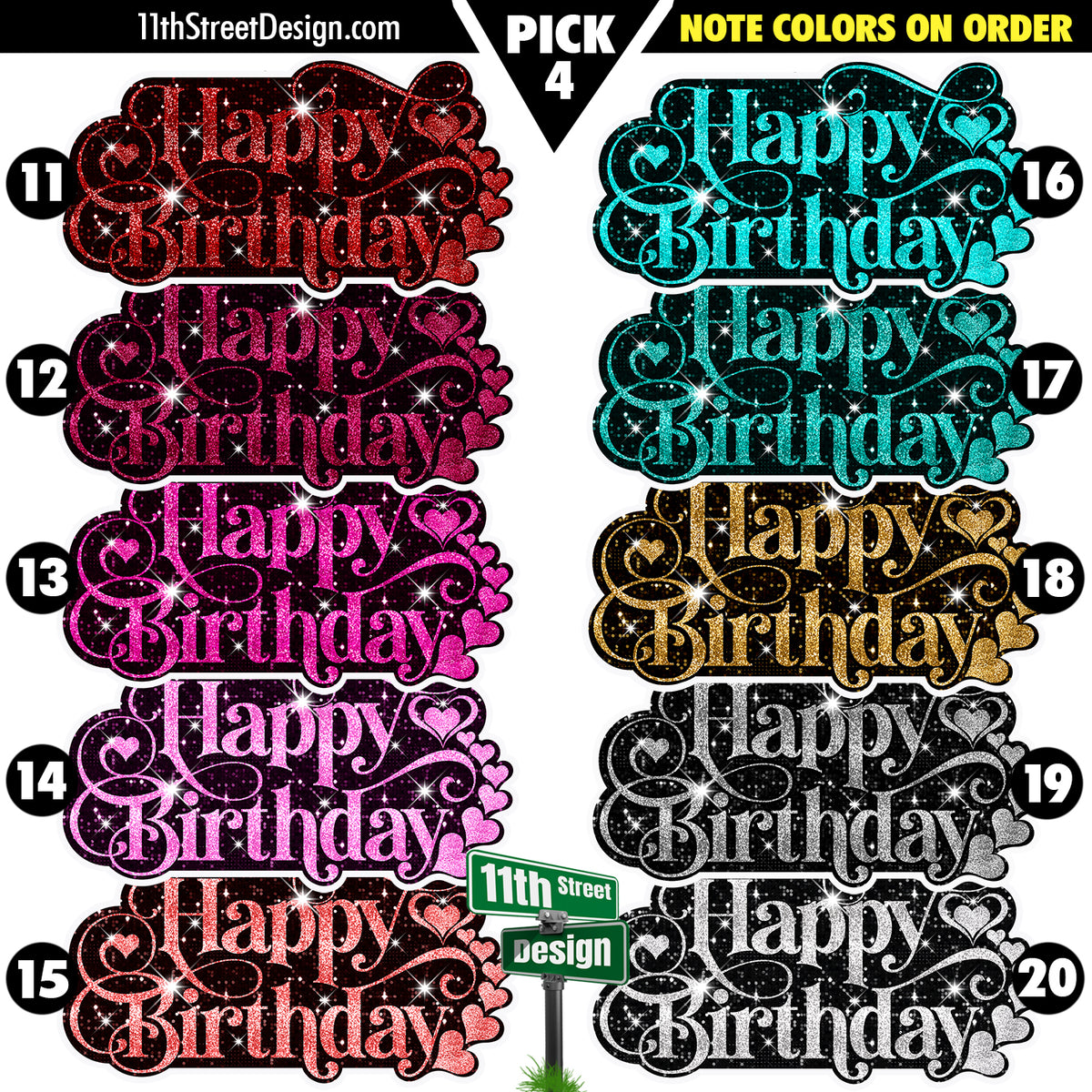 Hearts &amp; Swirls Happy Birthday Large Greeting Signs- Choose Your Colors!
