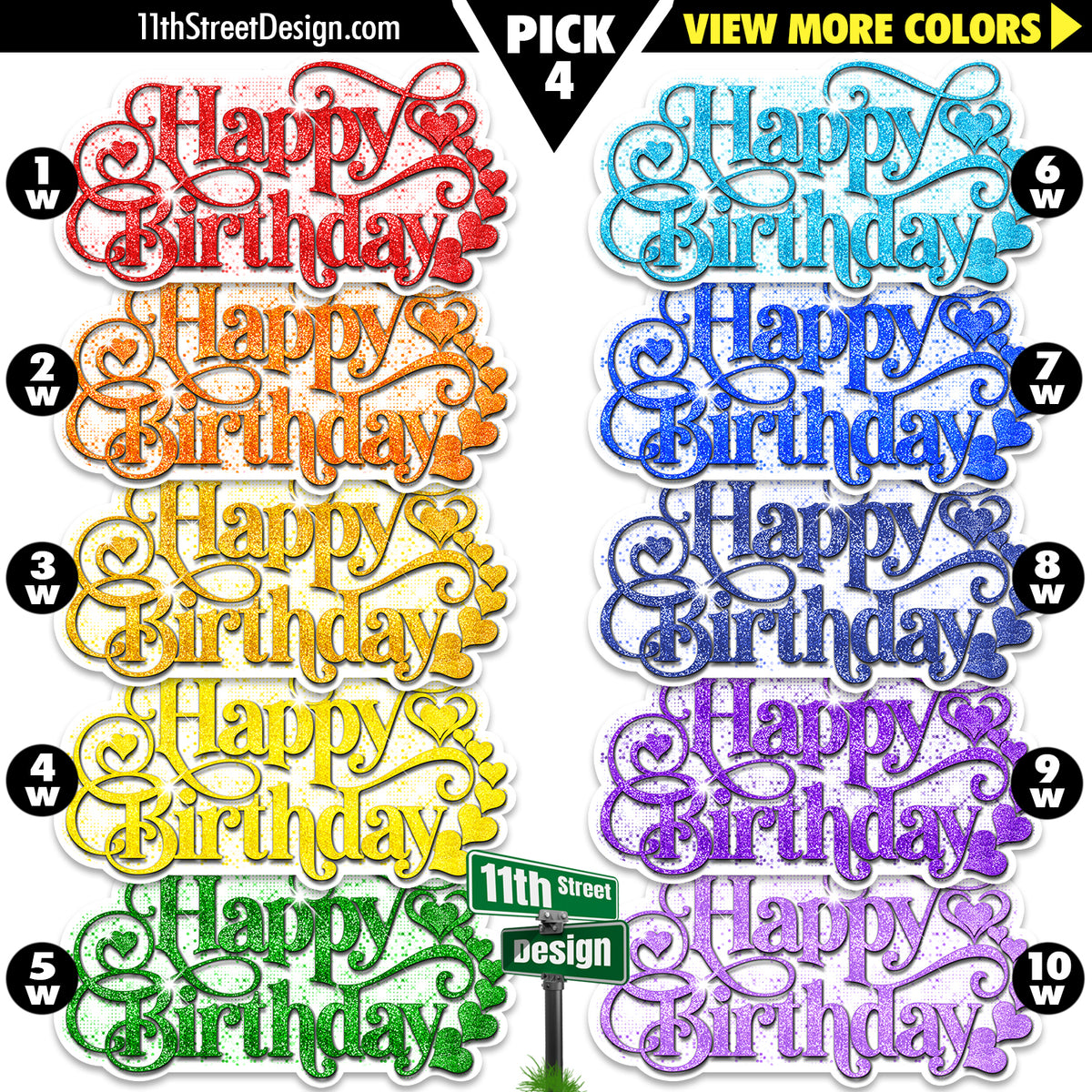 Hearts &amp; Swirls Happy Birthday Large Greeting Signs- Choose Your Colors!