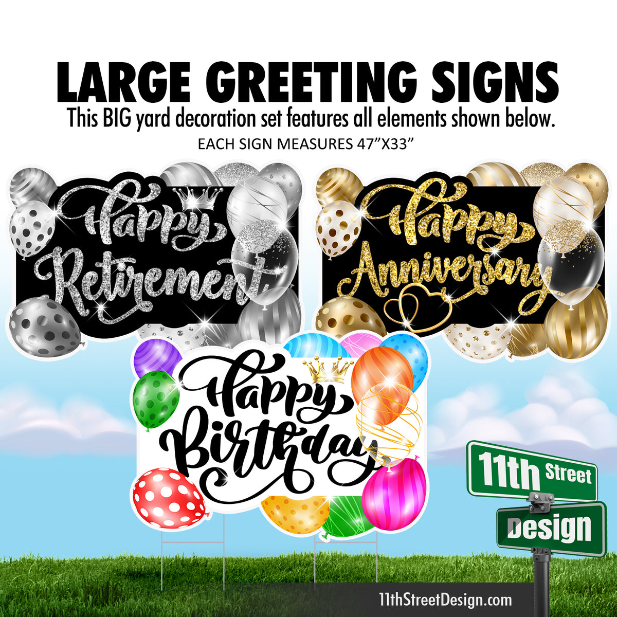Multi Celebration Large Greeting Signs - Retirement, Anniversary &amp; Birthday