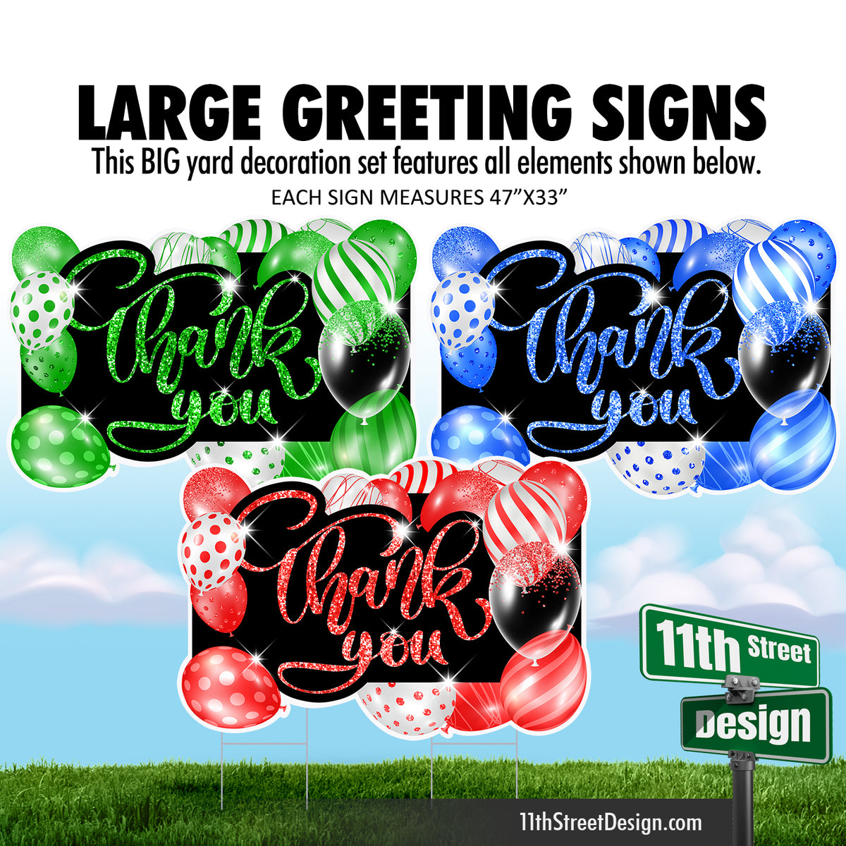 Thank You Large Greeting Signs - Red, Green &amp; Blue