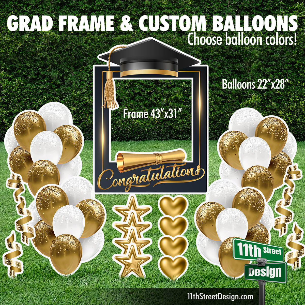 Grad Frame With Custom Balloons - Yard Card Setup Fillers