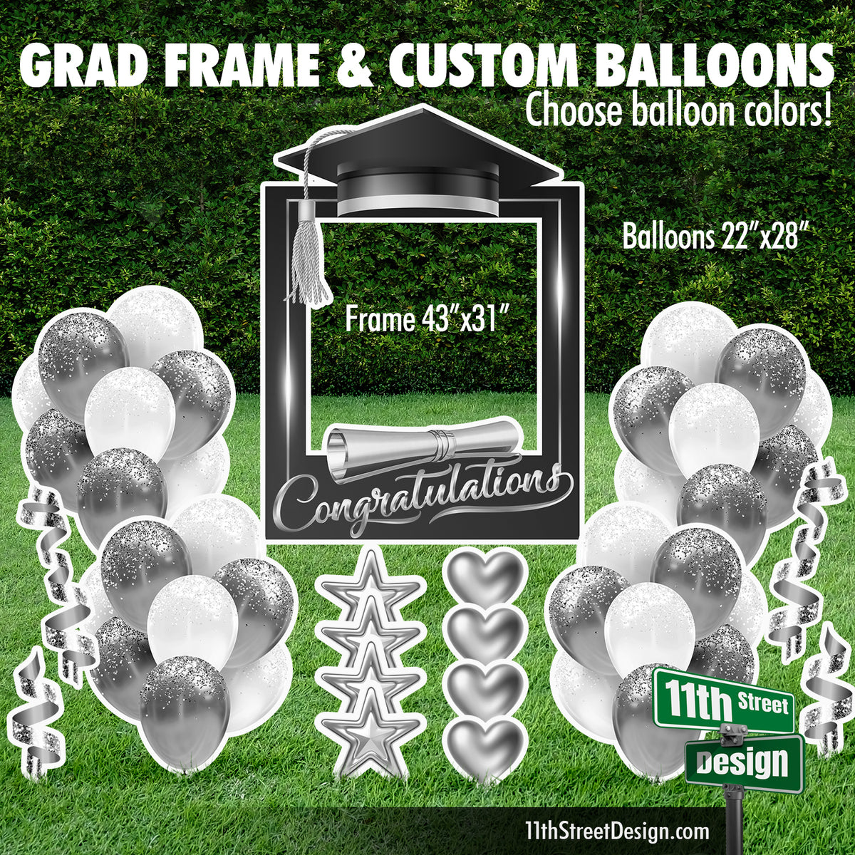 2023 Grad Frame Yard Card Bundle with Custom Balloons - Includes 23.5&quot; Numbers