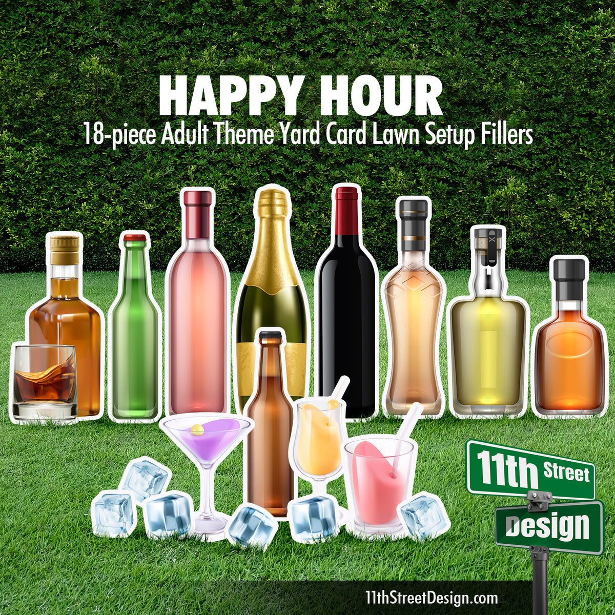 Happy Hour Adult Birthday Alcohol Yard Card Fillers