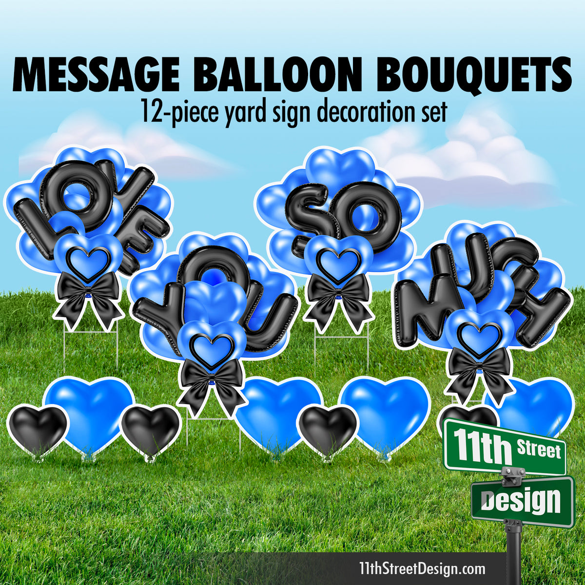 Love You So Much Balloon Bouquet - Blue &amp; Black